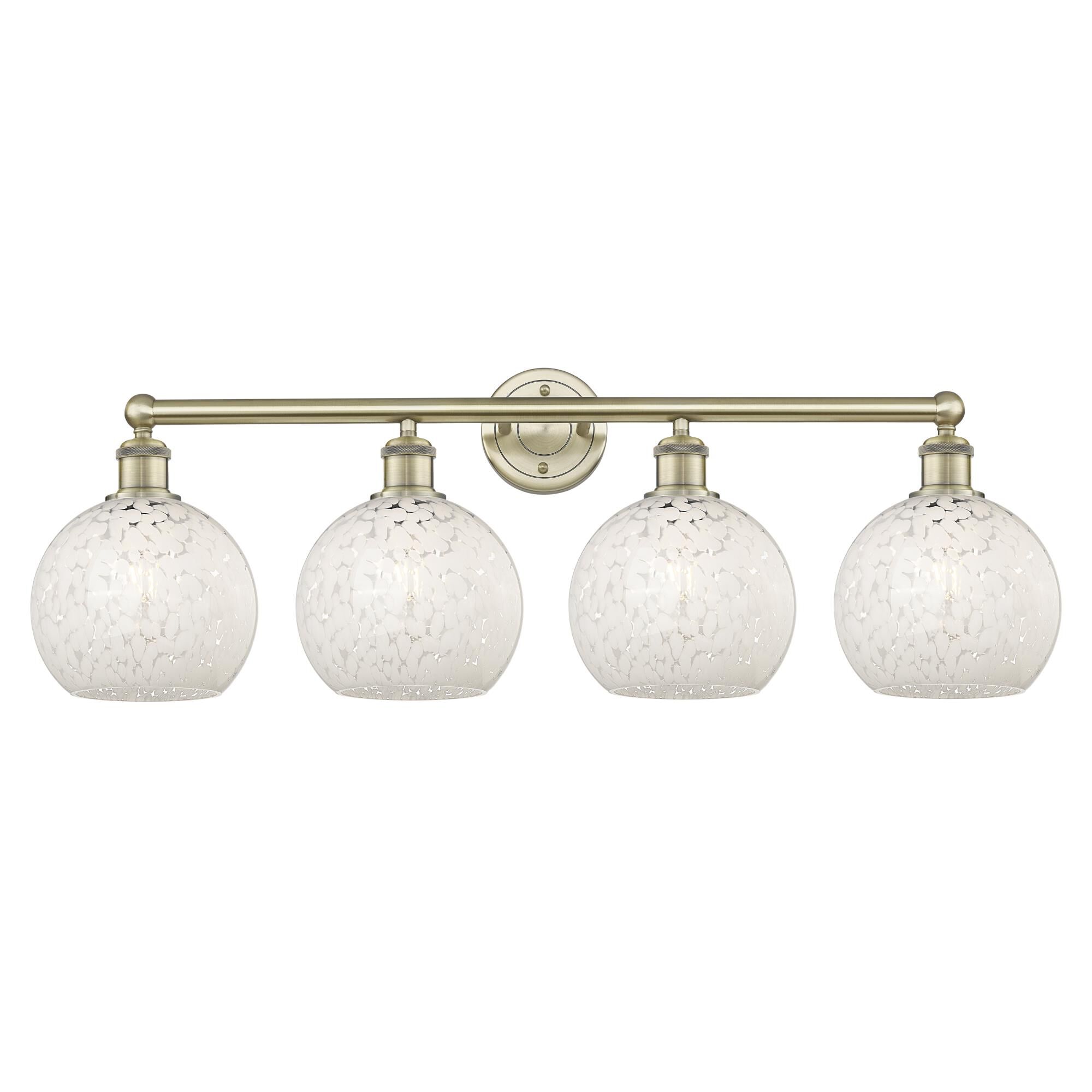 Shown in Antique Brass finish and White Mouchette glass