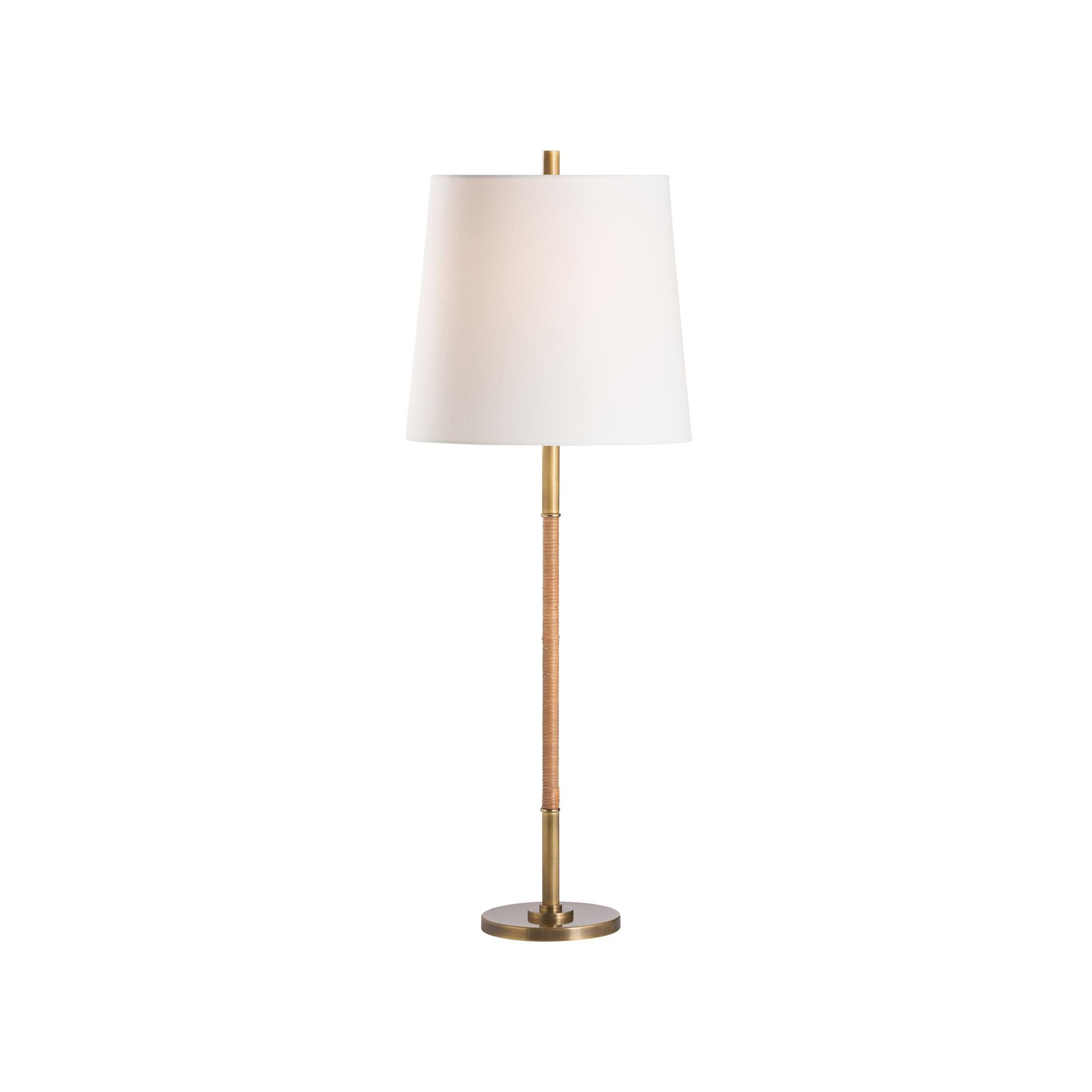 Shown in Gold and Brown finish and Linen shade