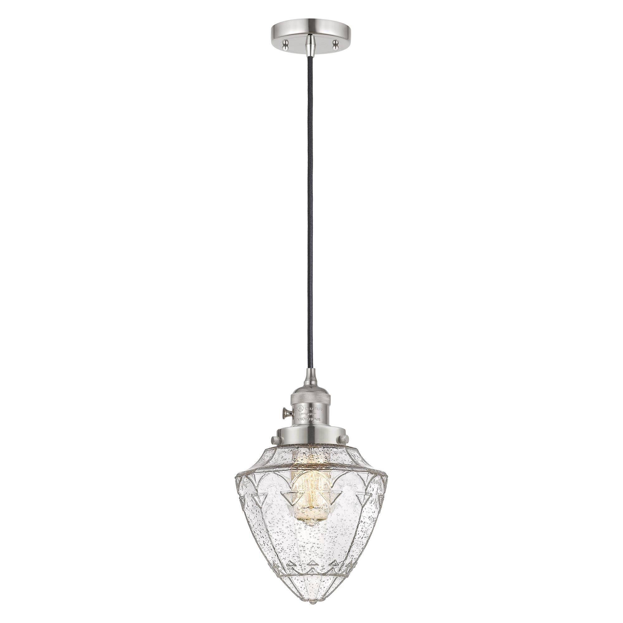 Shown in Polished Nickel finish and Seedy Small Bullet glass