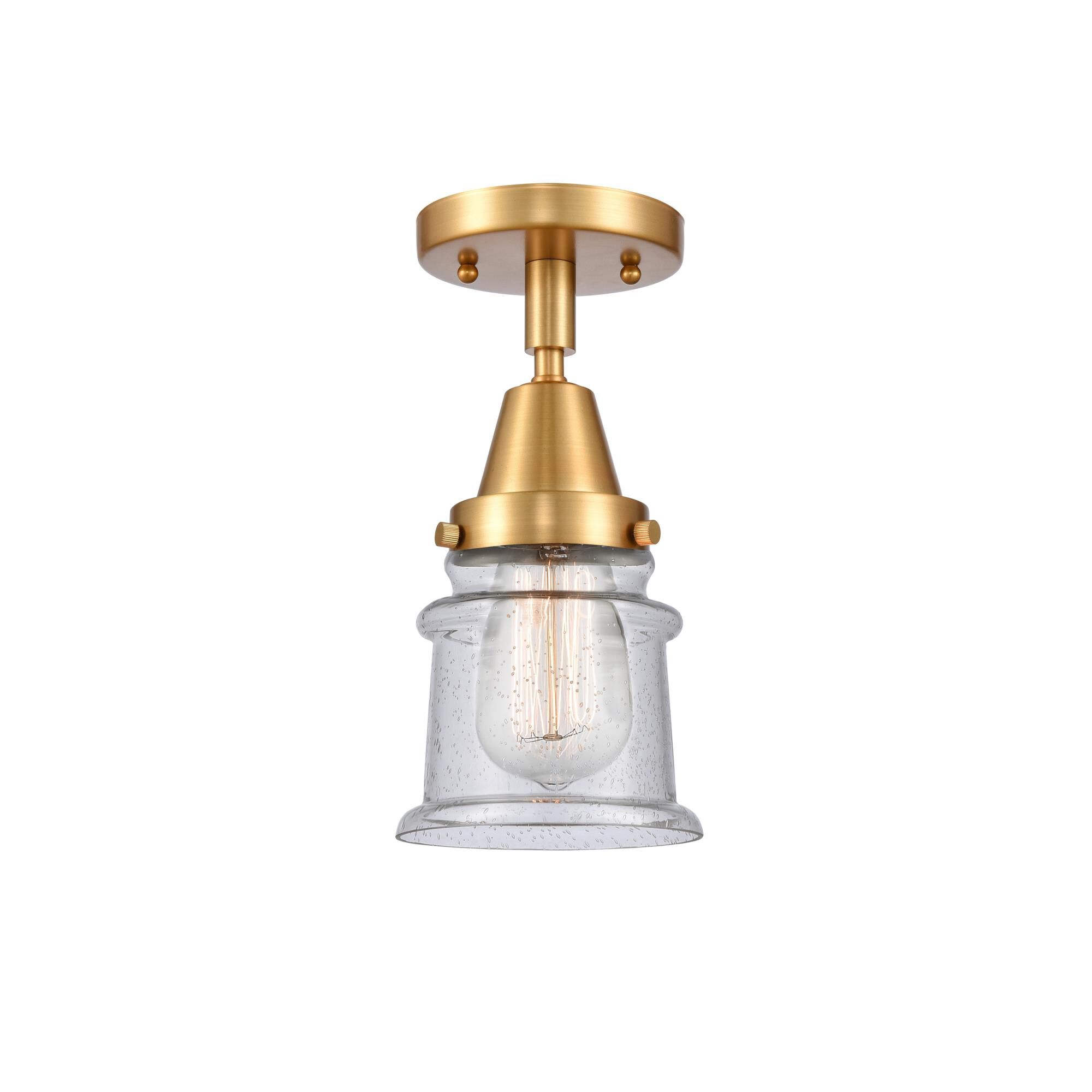 Shown in Satin Gold finish and Seedy Canton glass