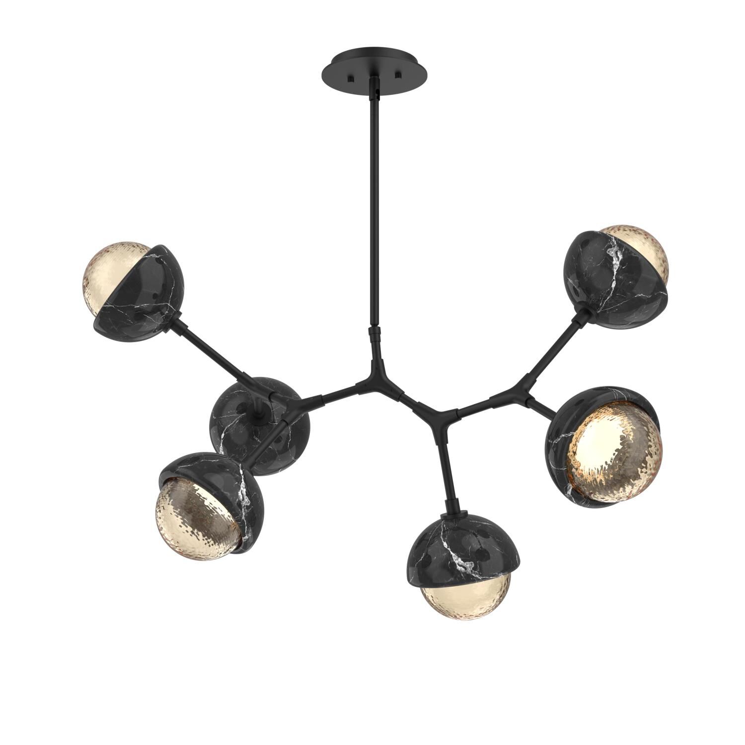 Shown in Matte Black finish and Amber glass and Black Marble accent