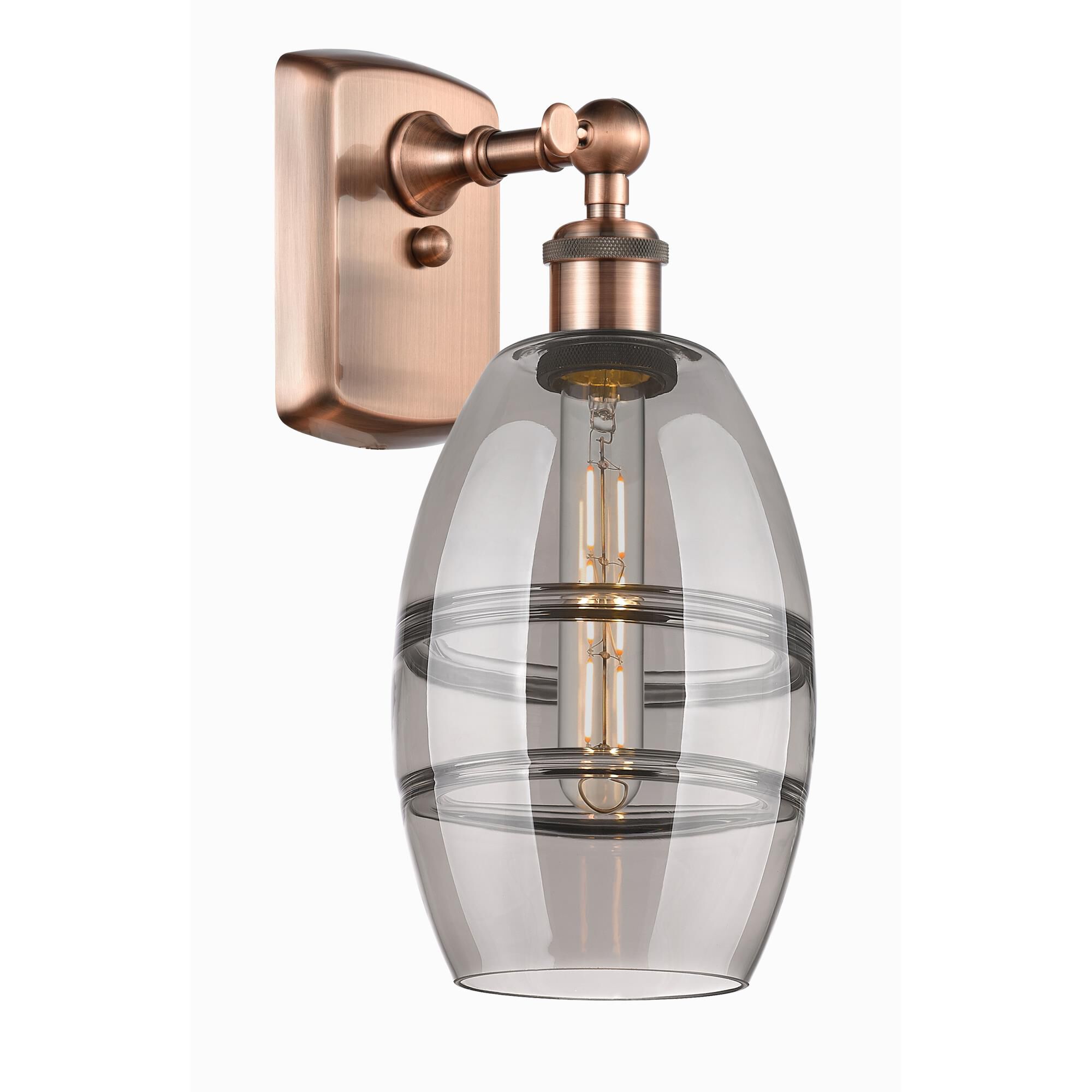 Shown in Antique Copper finish and Light Smoke glass