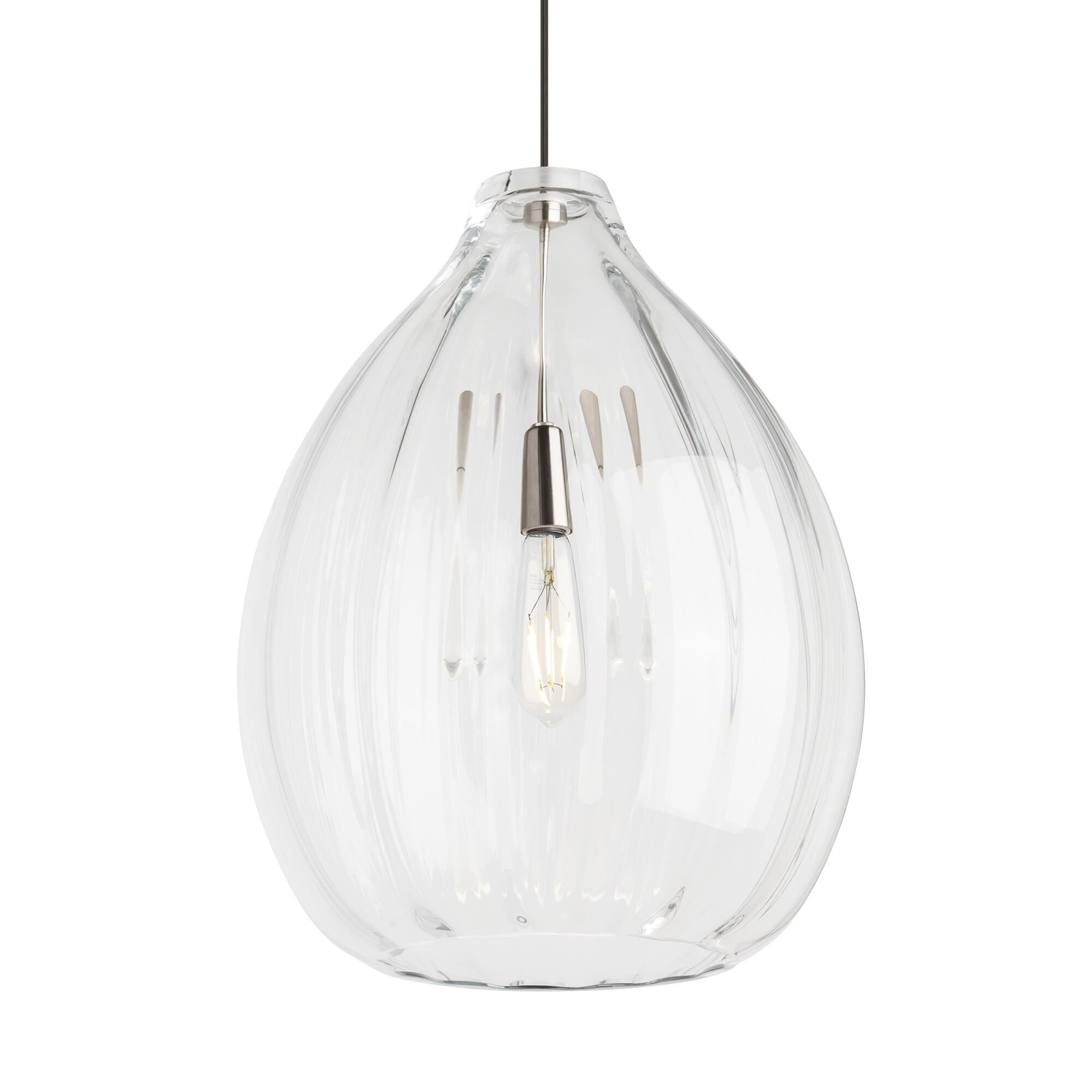 Shown in Black finish and Clear - Hand Blown with Soft Grooves glass and 120 Volt accent