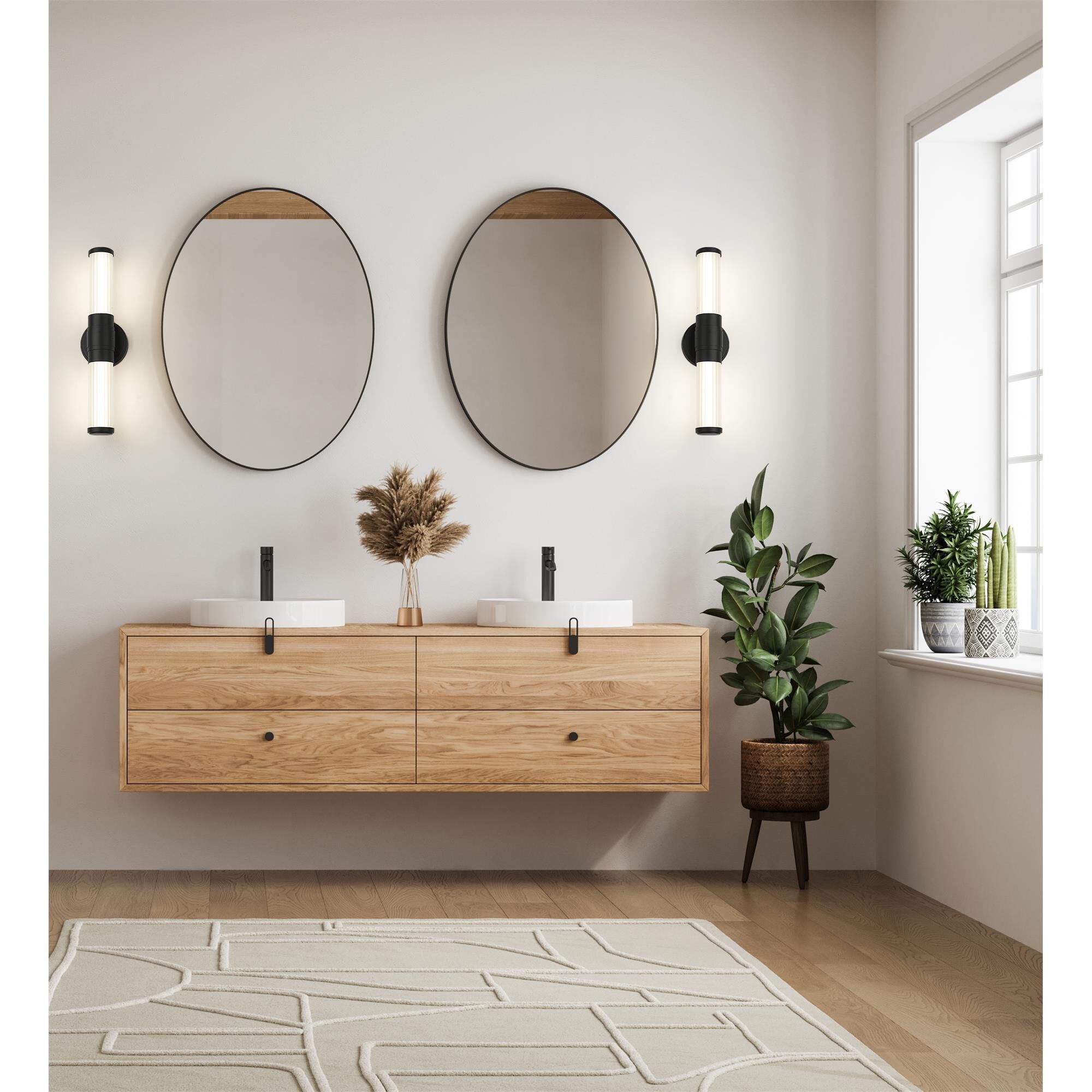 Shown in Matte Black finish and Opal White glass and Opal White shade