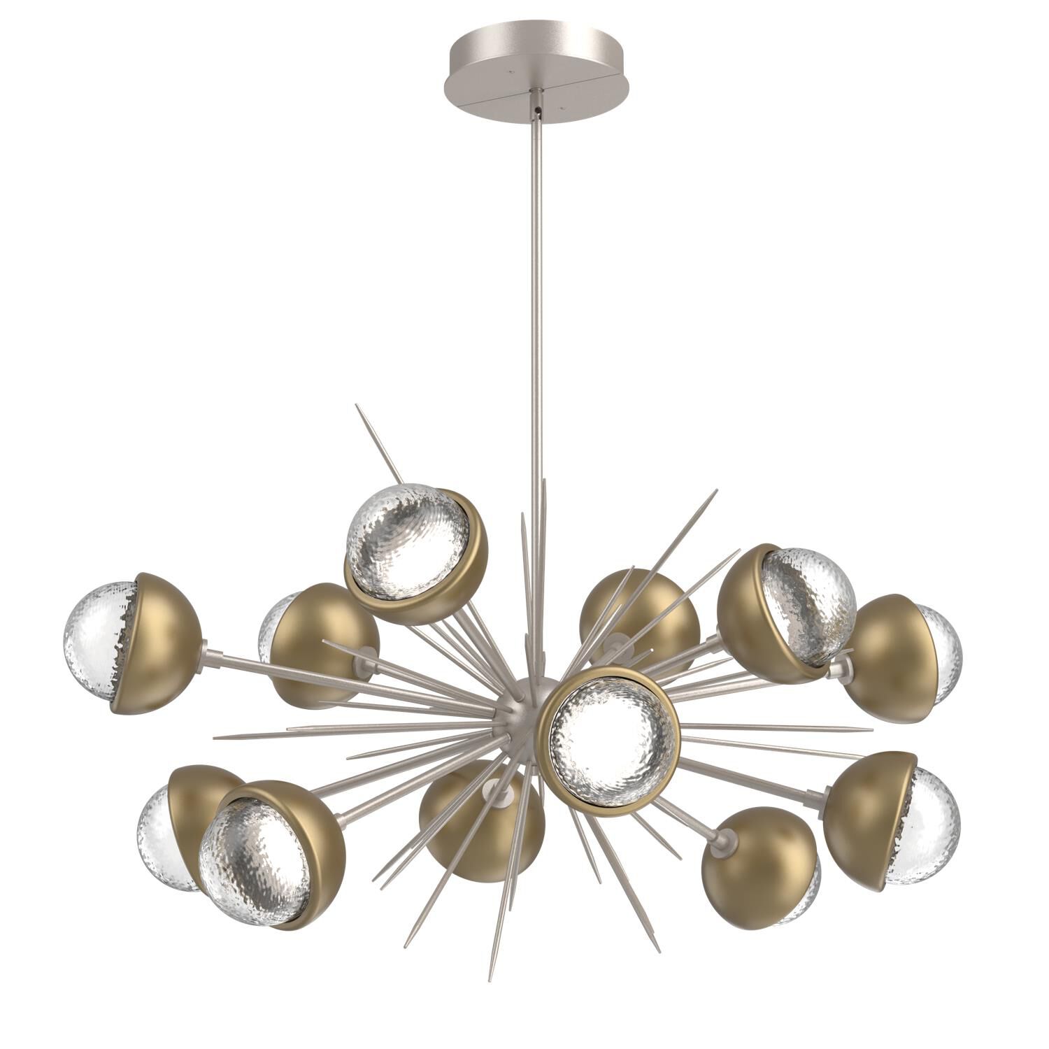 Shown in Beige Silver finish and Clear glass and Gilded Brass accent