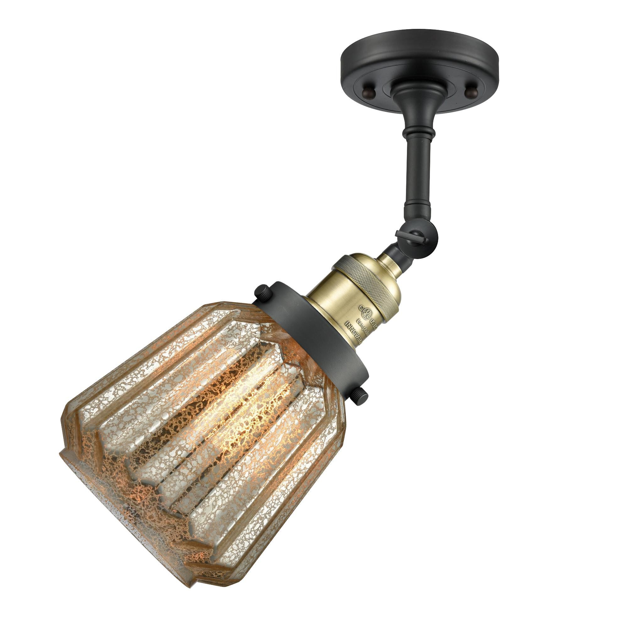 Shown in Black Antique Brass finish and Mercury Plated glass and No Accent accent