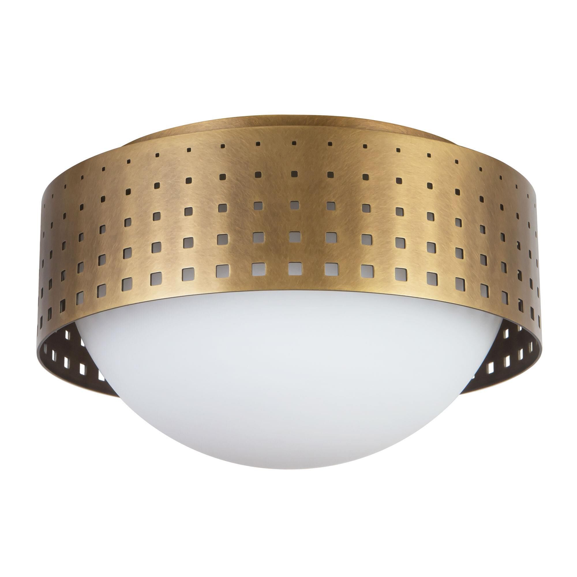 Shown in Vintage Brass finish and Clear Exterior Opal Interior glass