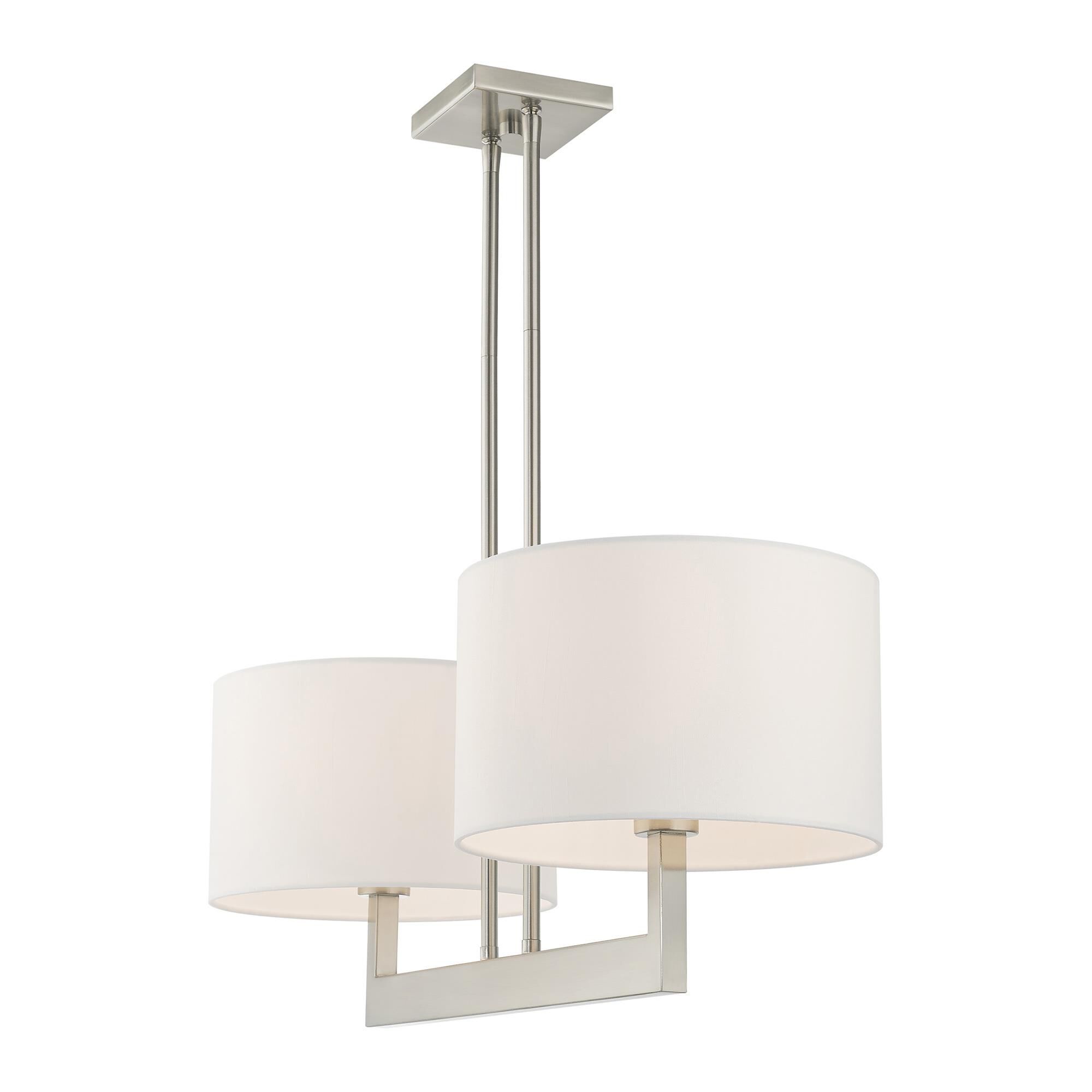 Shown in Brushed Nickel finish and Hand Crafted Off-White Fabric Outside & White Fabric Inside Hardback shade
