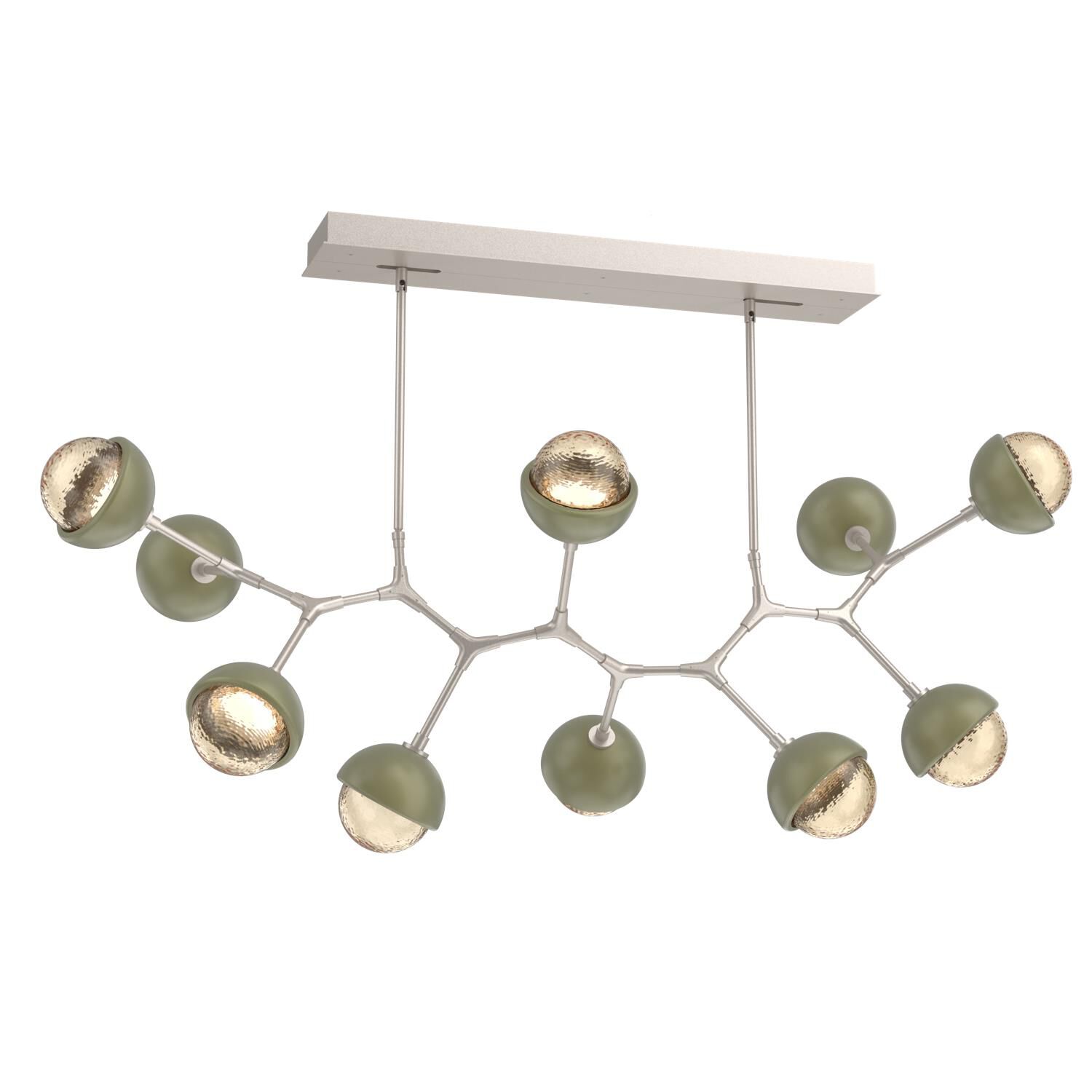Shown in Beige Silver finish and Amber glass and Sage Green accent