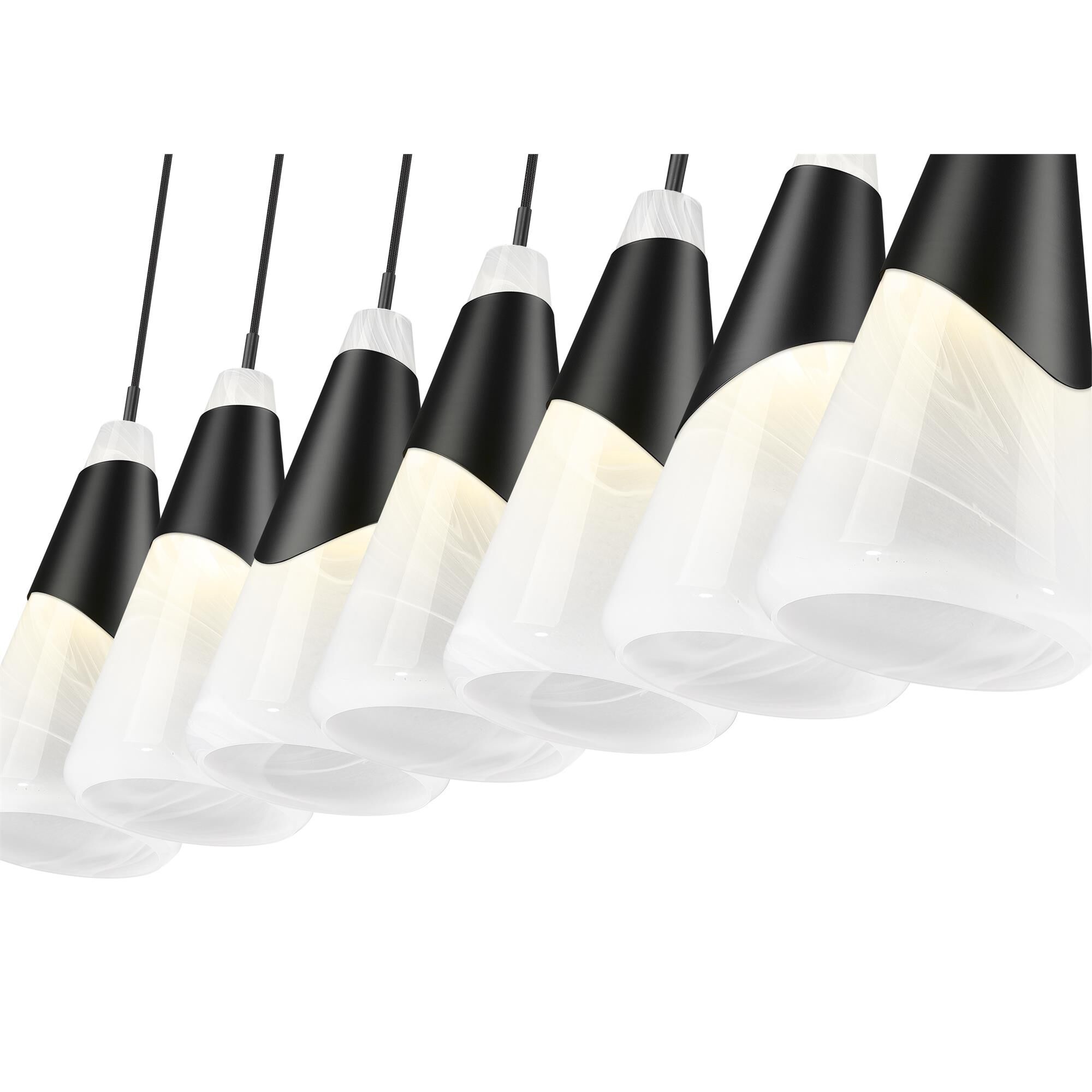 Shown in Matte Black finish and White Swirl glass and White Swirl shade