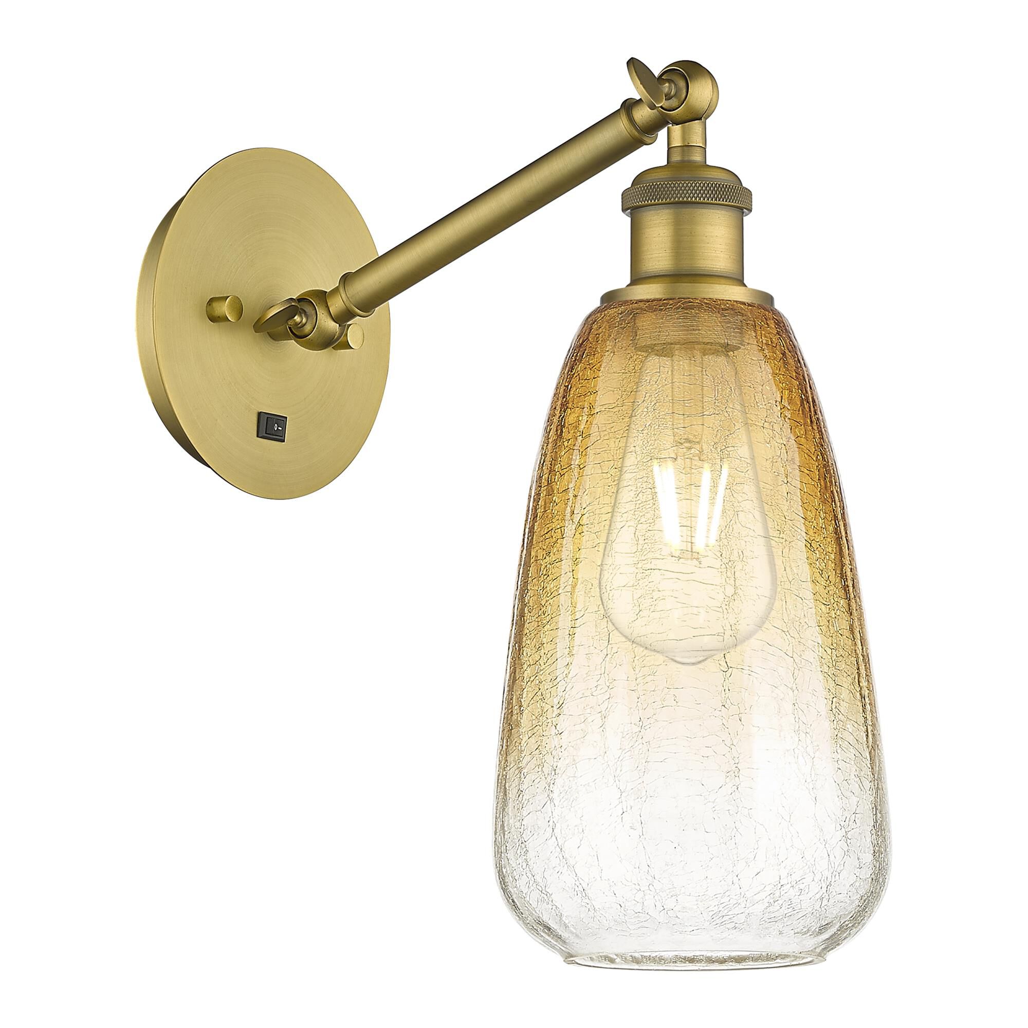 Shown in Brushed Brass finish and Amber glass