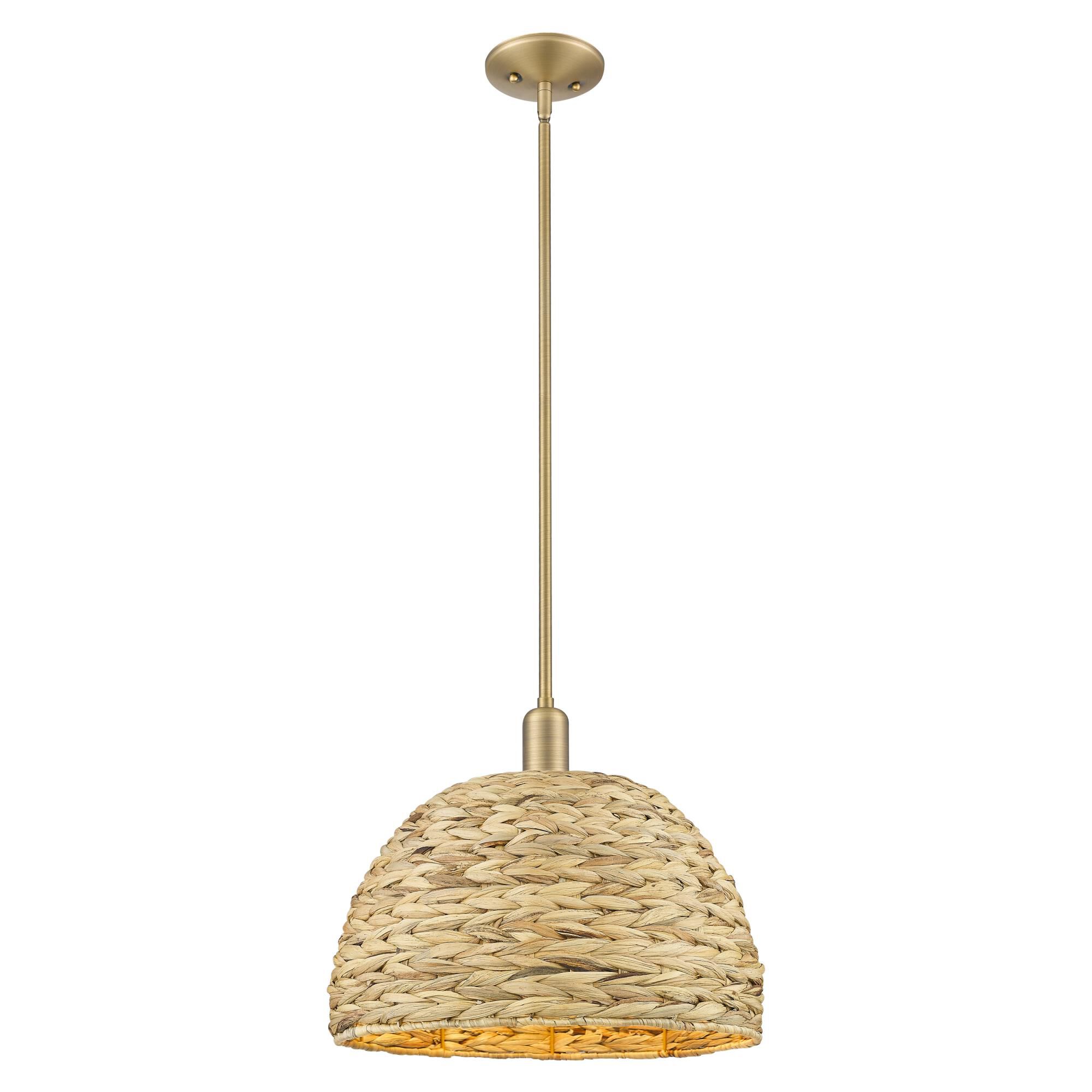 Shown in Brushed Brass finish and Natural shade