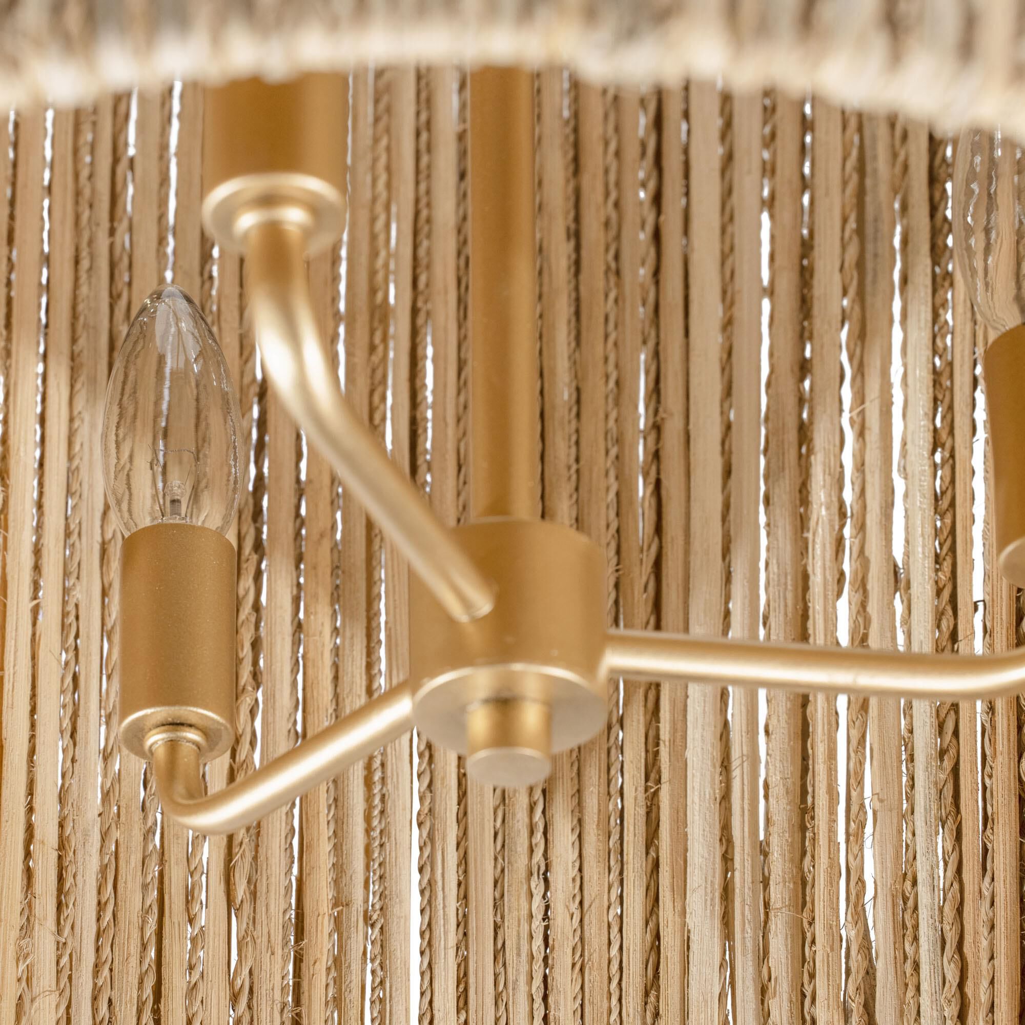 Shown in French Gold finish and Natural Rattan And Abaca Rope shade