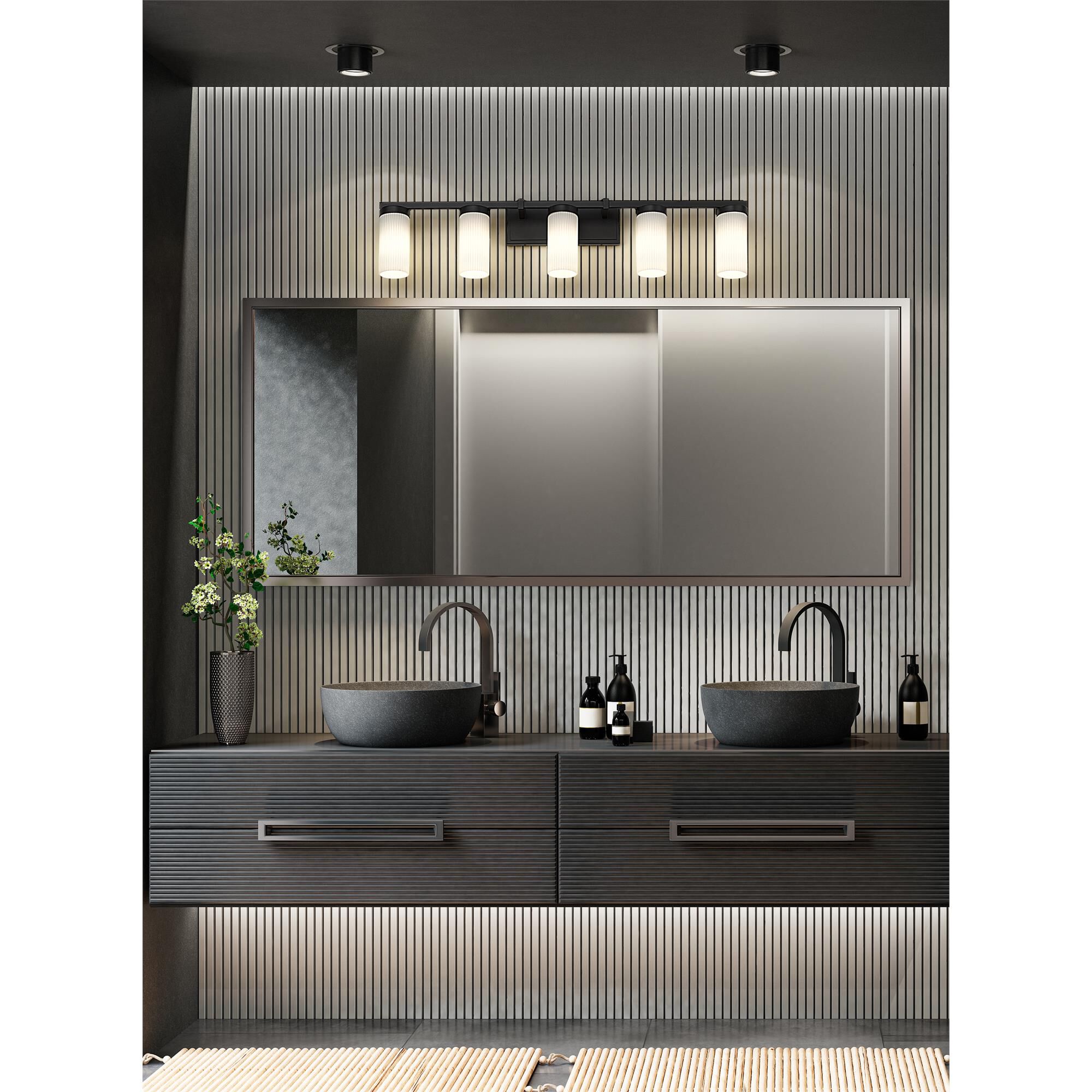 Shown in Matte Black finish and White glass