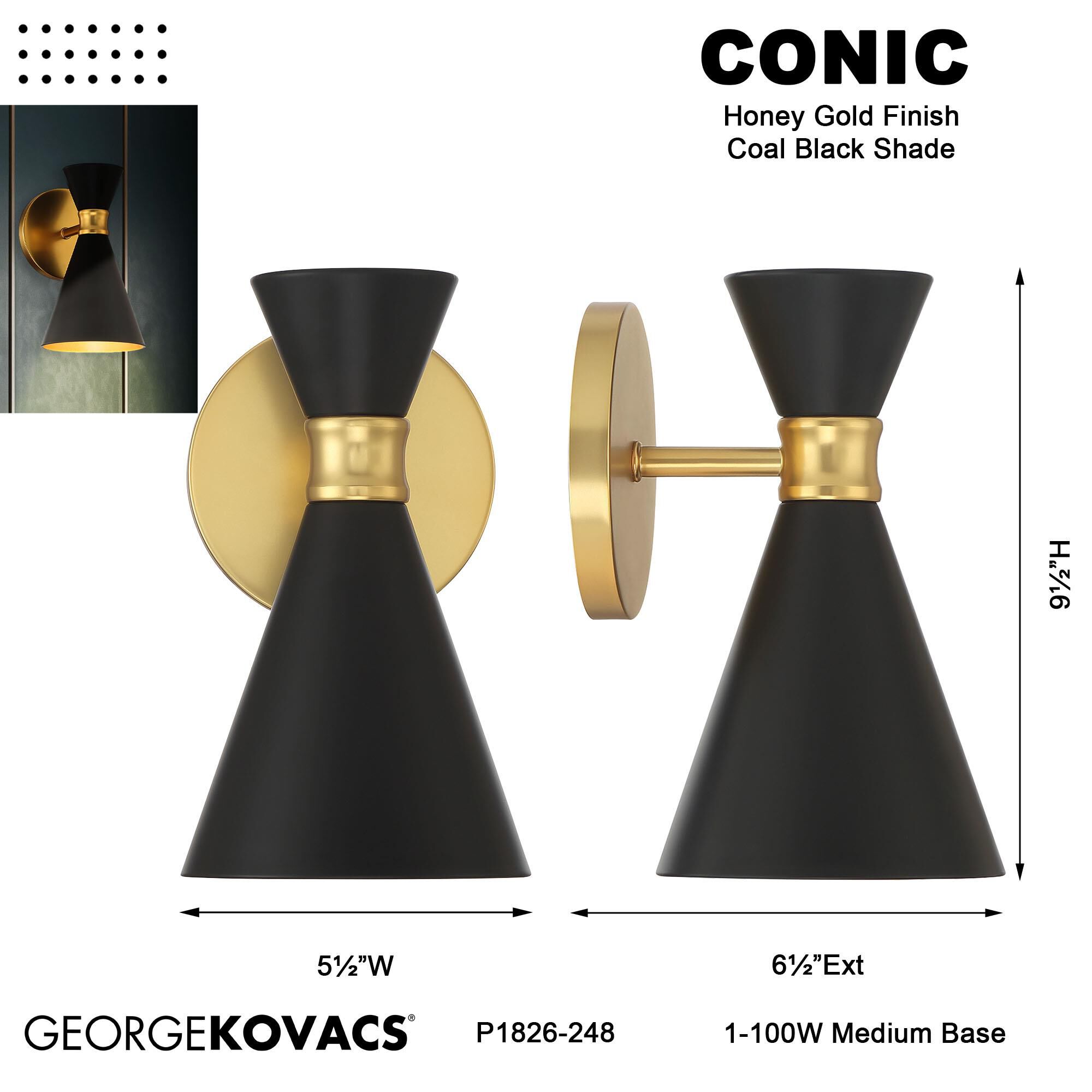 Shown in Matte Black and Honey Gold finish