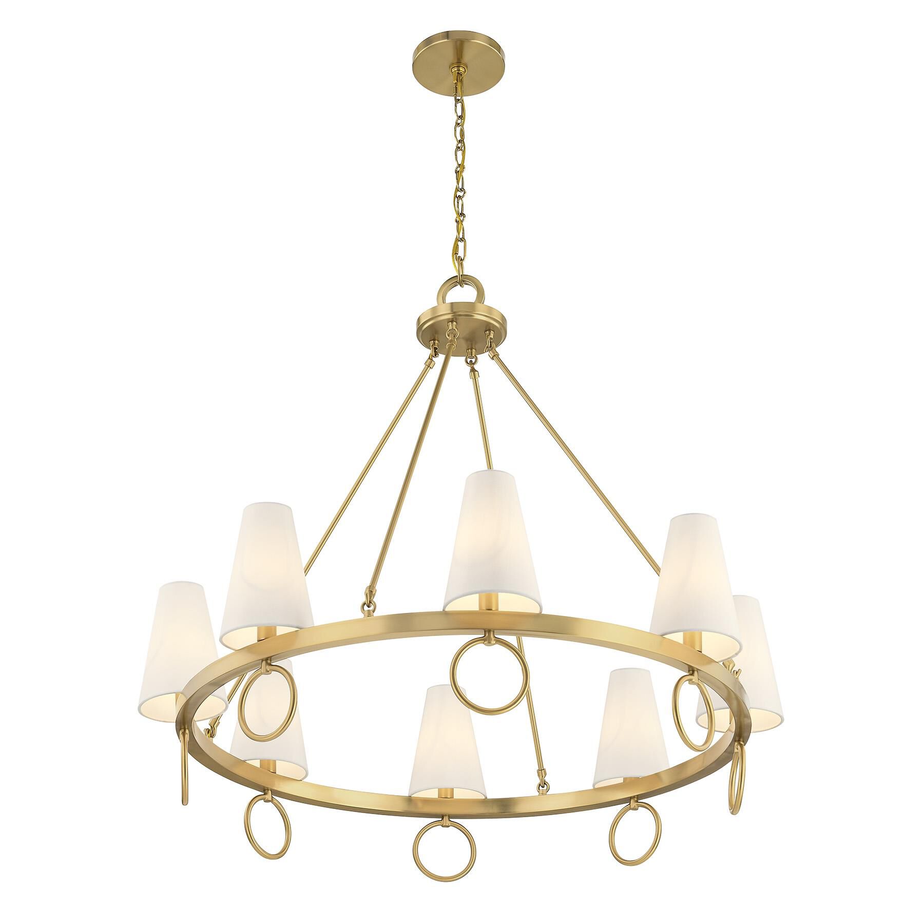 Shown in Warm Brass finish and White Fabric shade