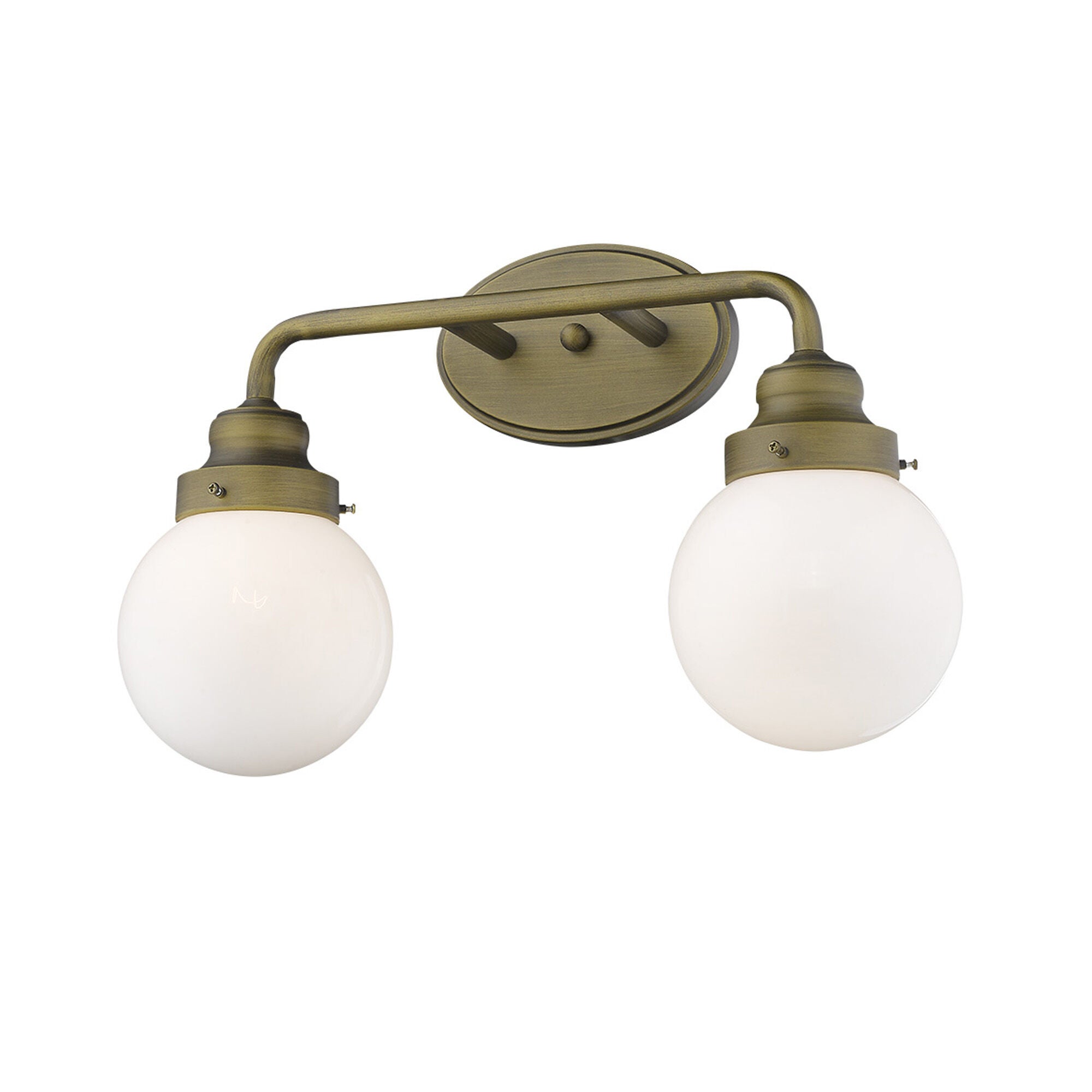 Shown in Raw Brass finish and Opal glass and Opal, Glass Globes shade