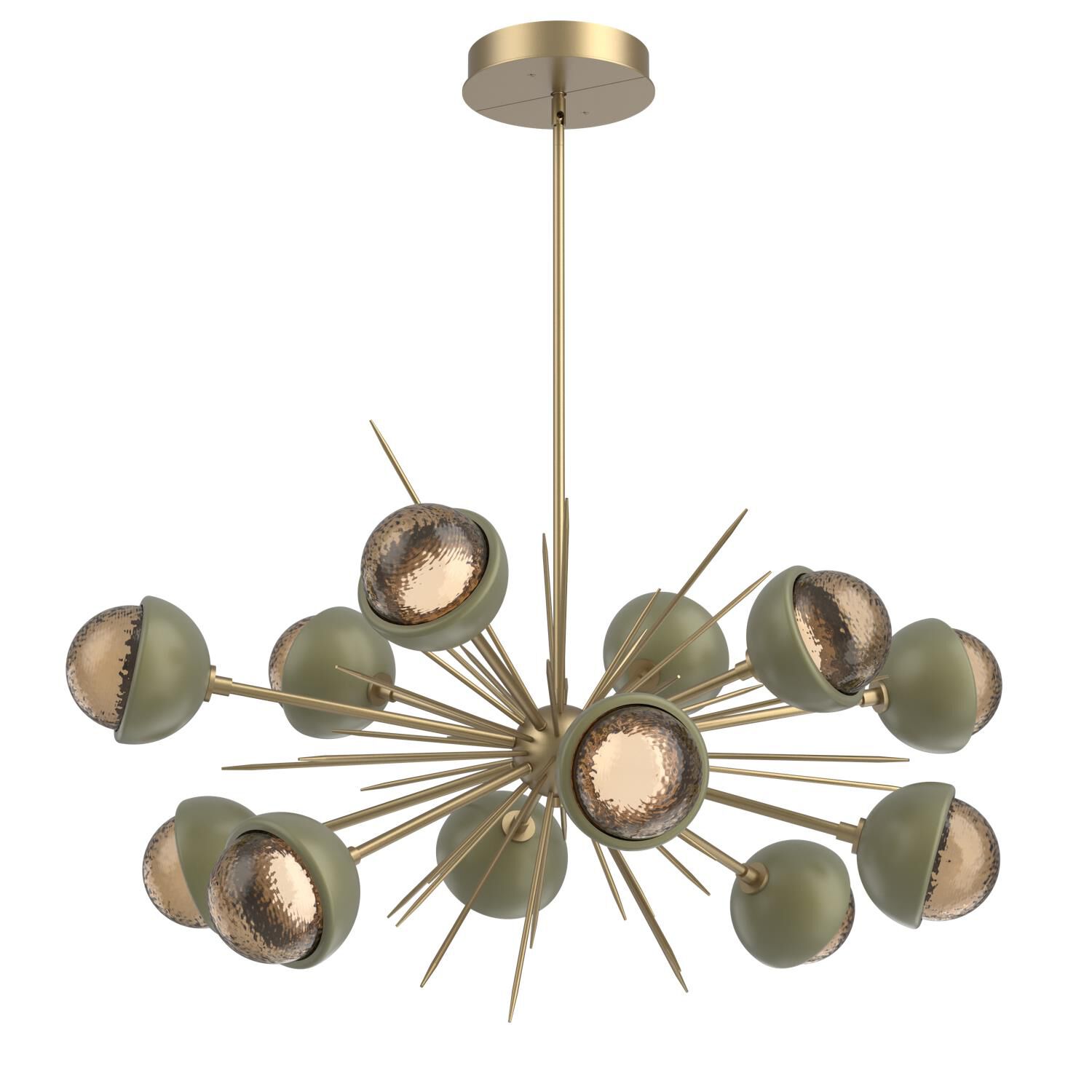 Shown in Gilded Brass finish and Bronze glass and Sage Green accent