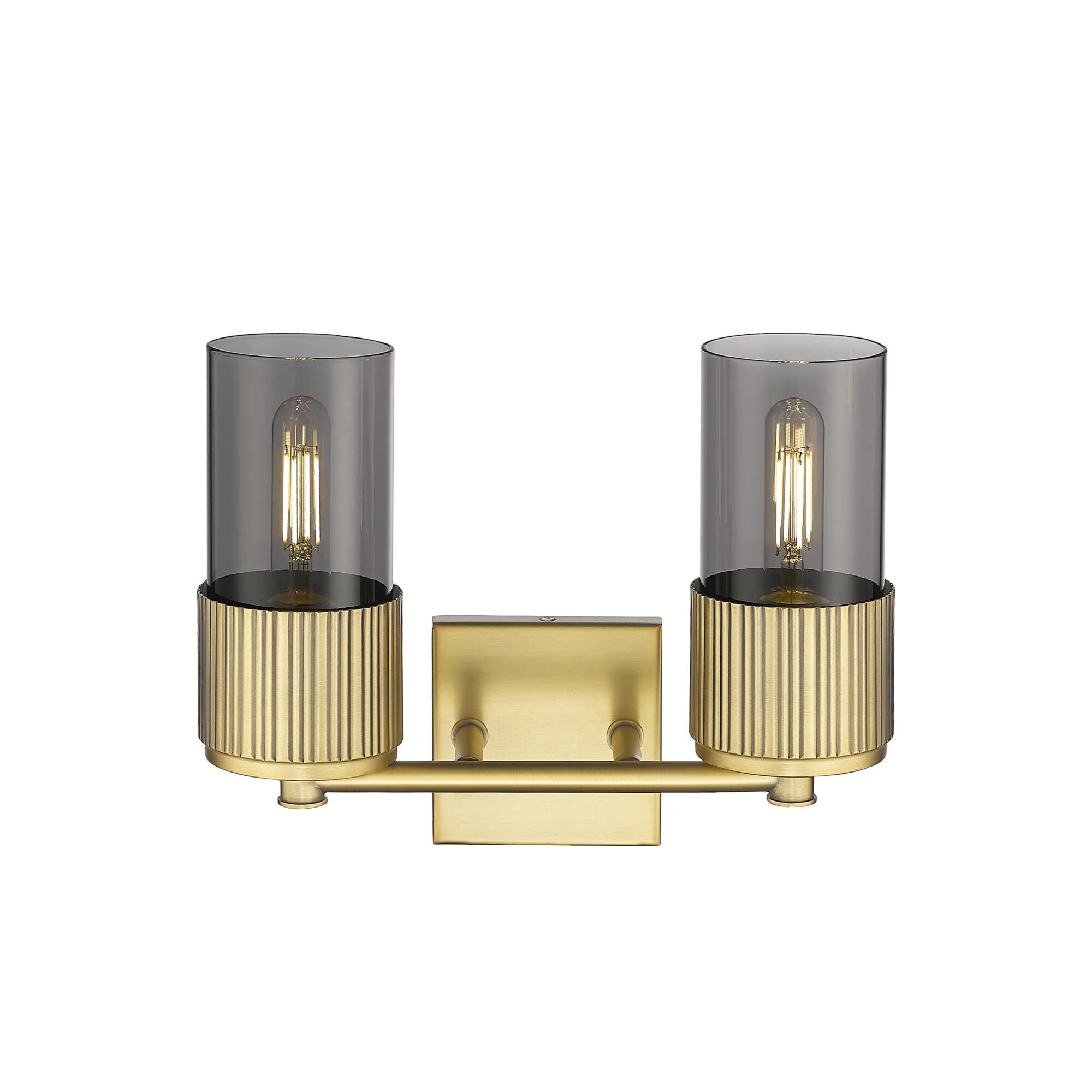 Shown in Brushed Brass finish and Plated Smoke glass