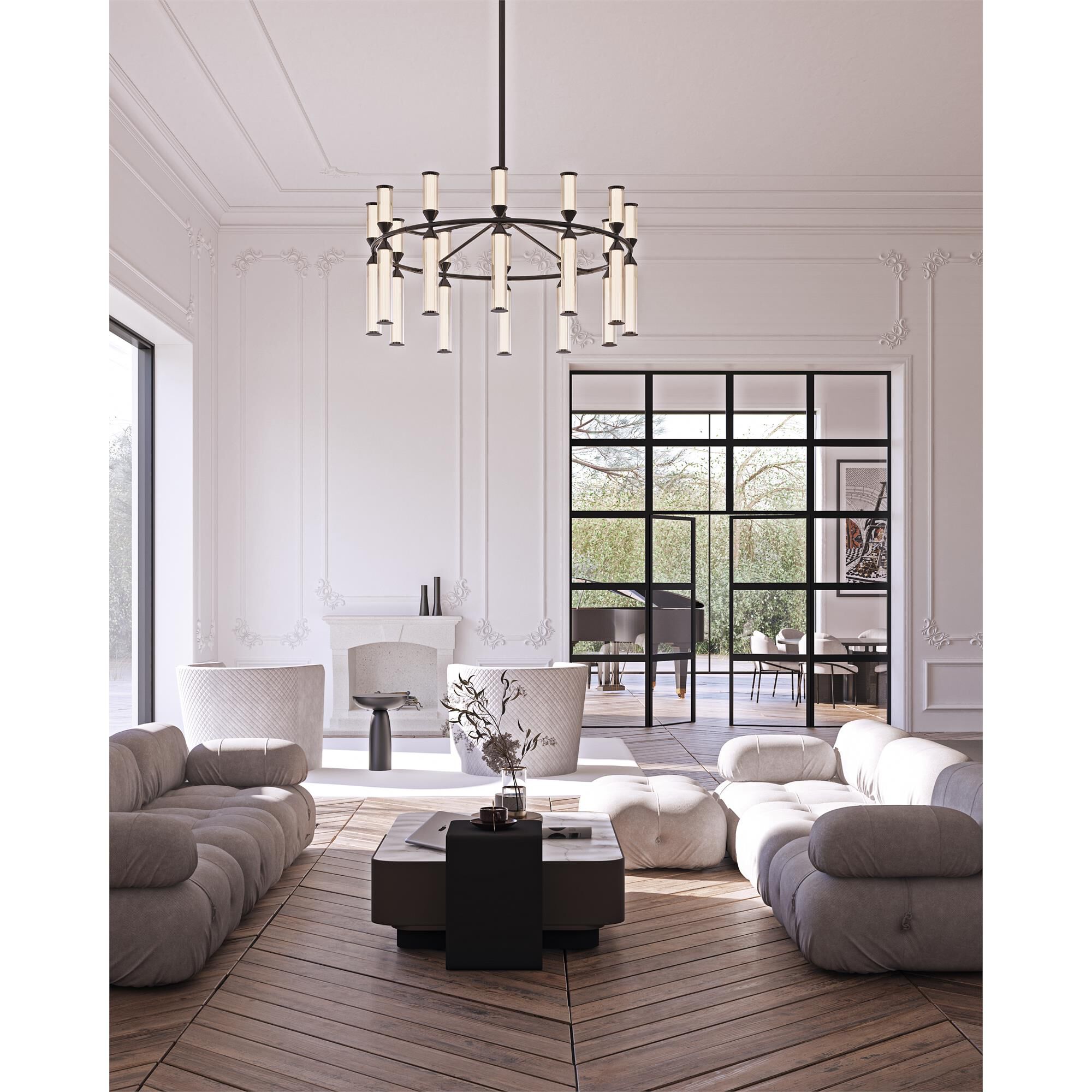 Shown in Urban Bronze finish and Frosted Ribbed glass