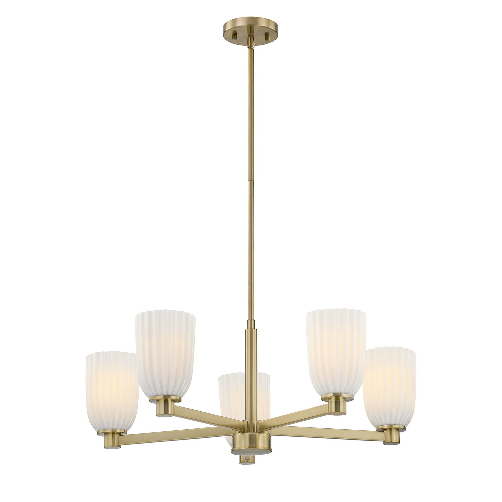 Shown in Noble Brass finish and White Opal Ribbed glass