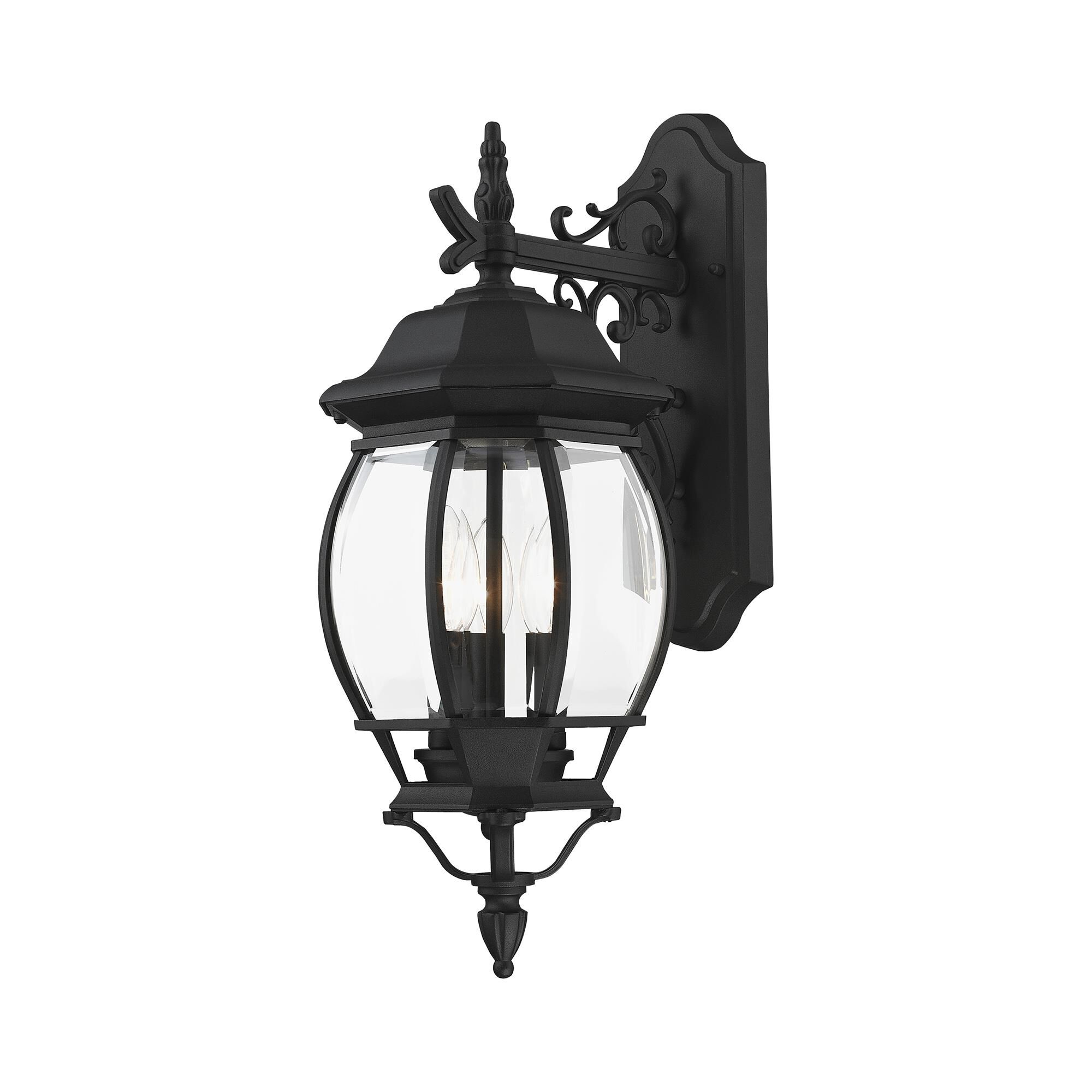 Shown in Textured Black finish and Clear Beveled glass and Clear Beveled Glass shade