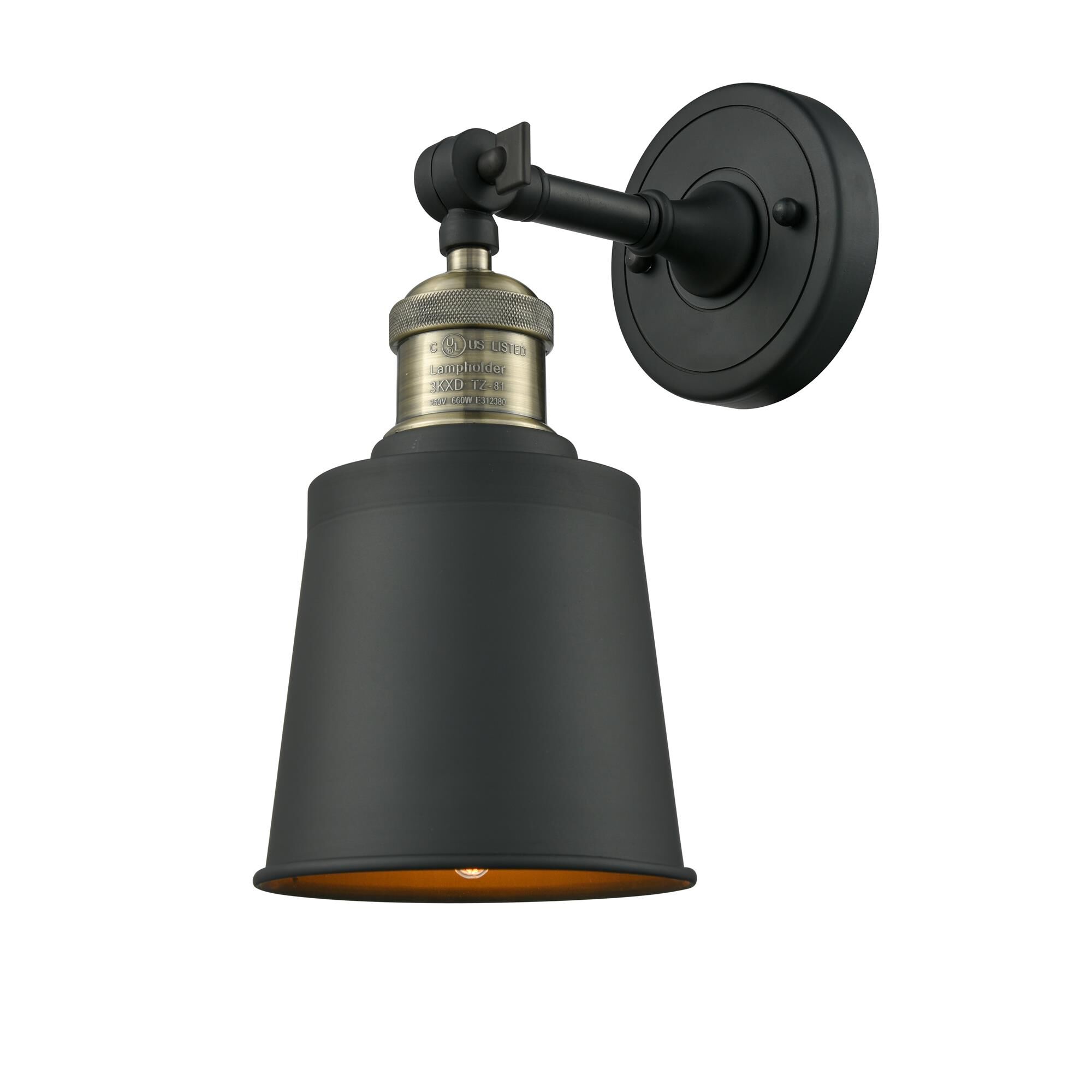 Shown in Black Antique Brass finish and Antique Brass shade and None accent