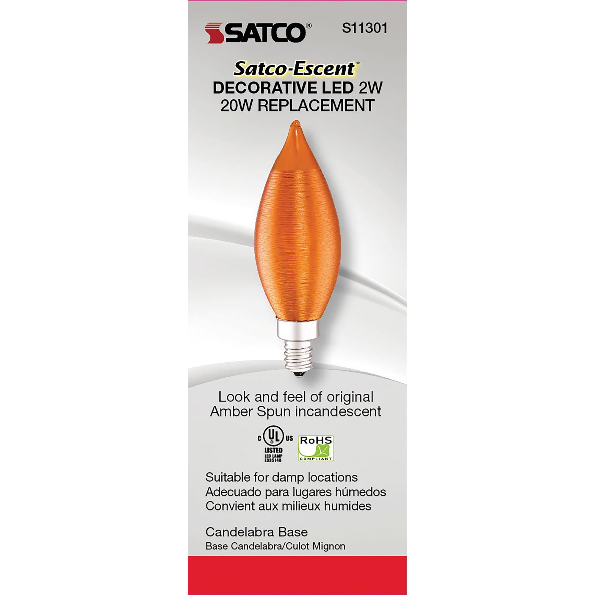 Dimmable 2 Watt 2100K CA11 LED Light Bulb by Satco