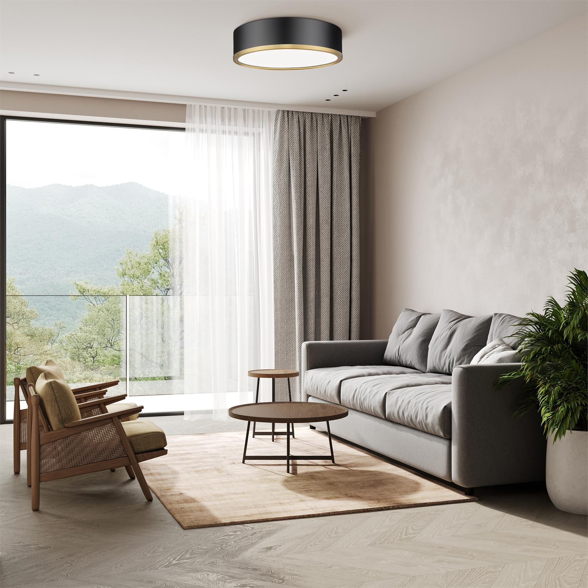 Shown in Matte Black + Modern Gold finish and Frosted glass and Frosted shade