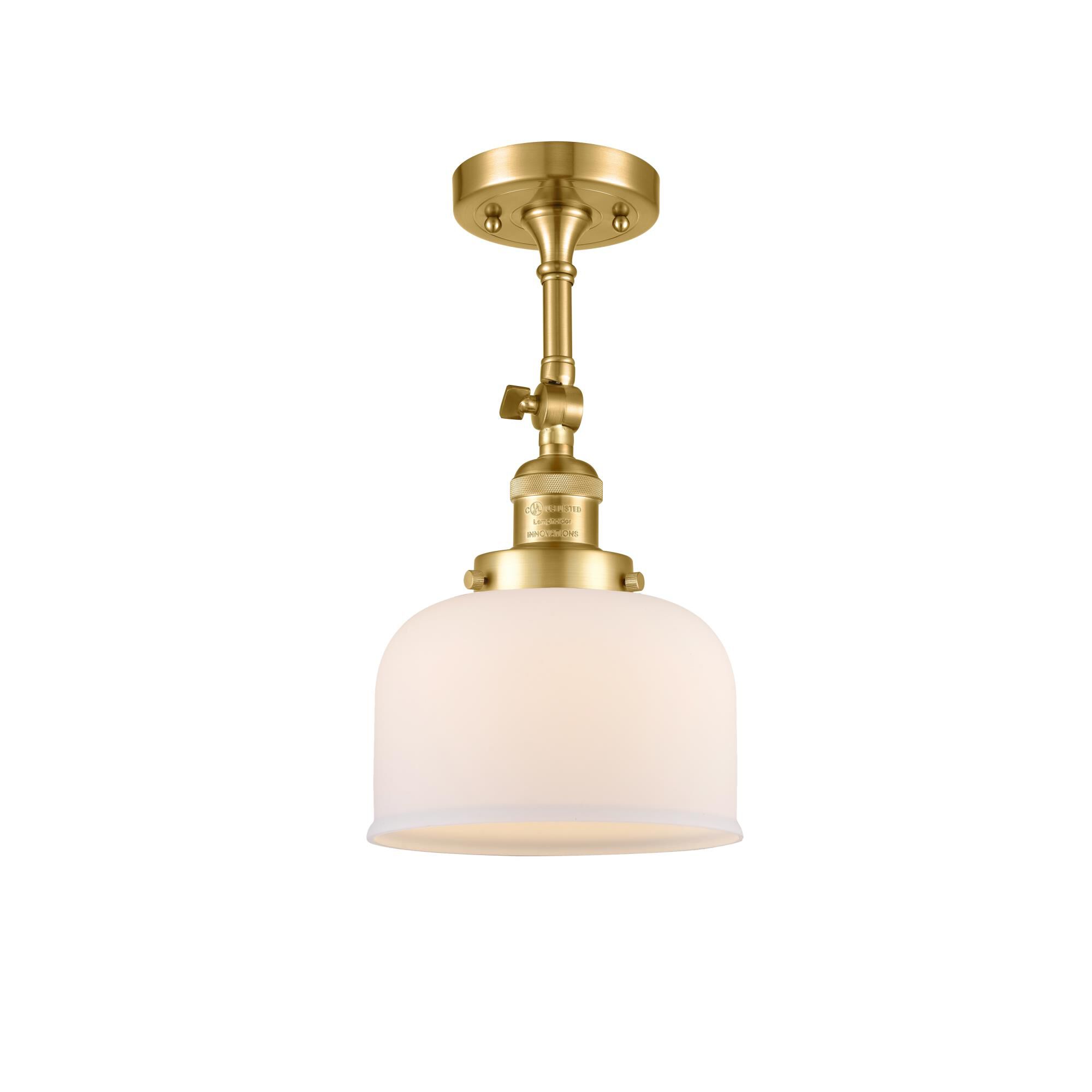 Shown in Satin Gold finish and Matte White Cased Large Bell glass