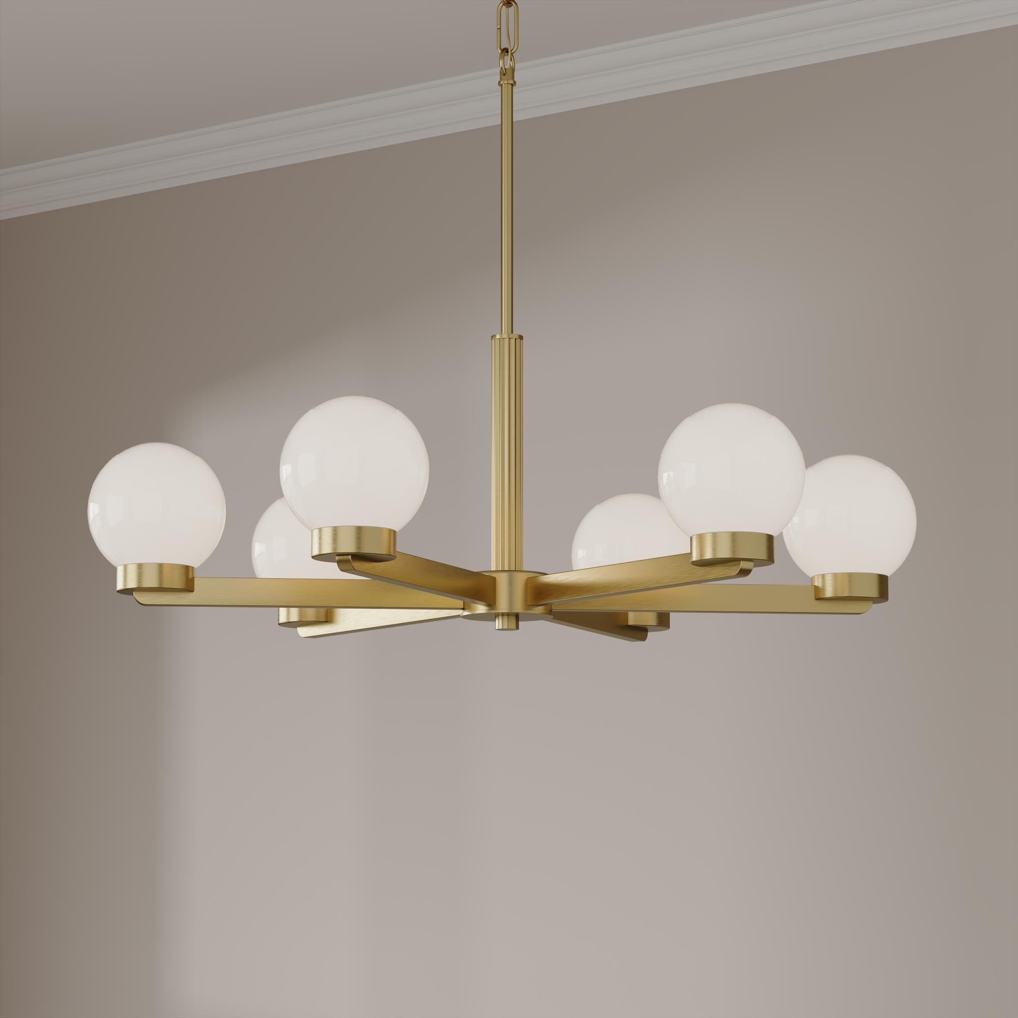 Shown in Vintage Brass finish and Shiny Opal glass