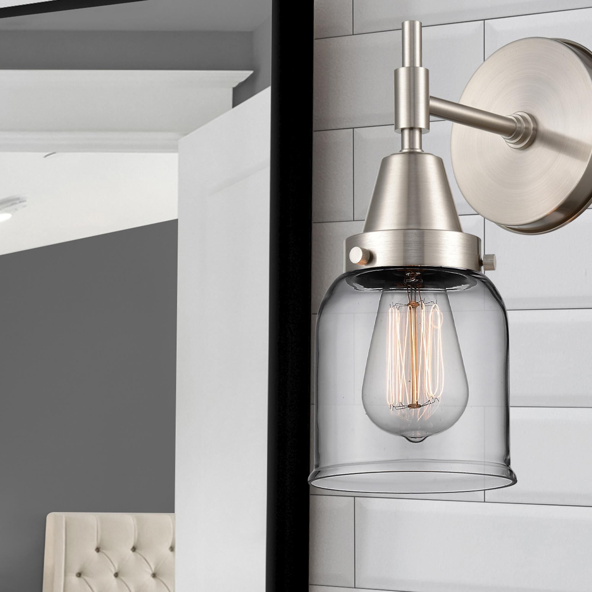 Shown in Satin Nickel finish and Clear Large Cone glass