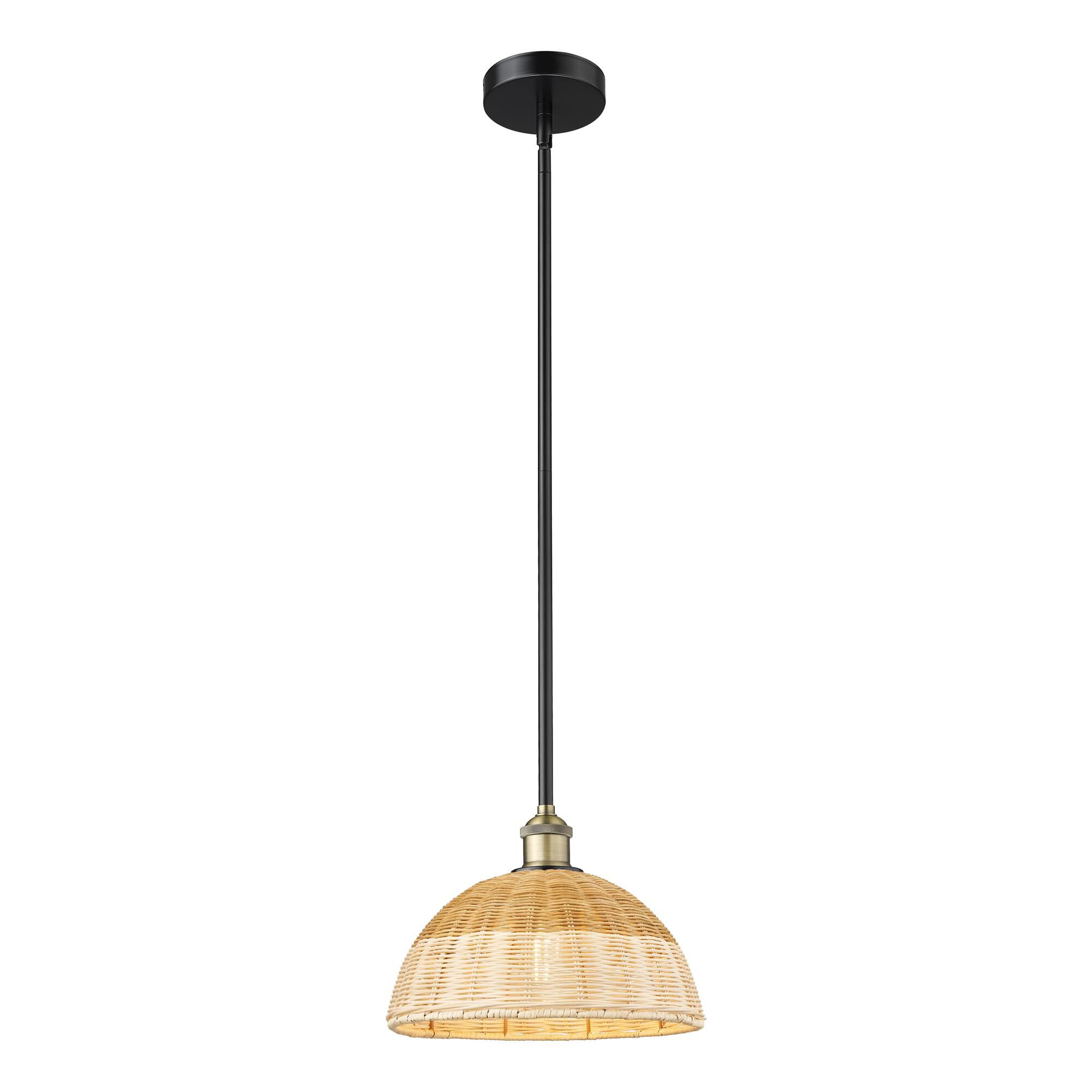 Shown in Black Antique Brass finish and Natural shade