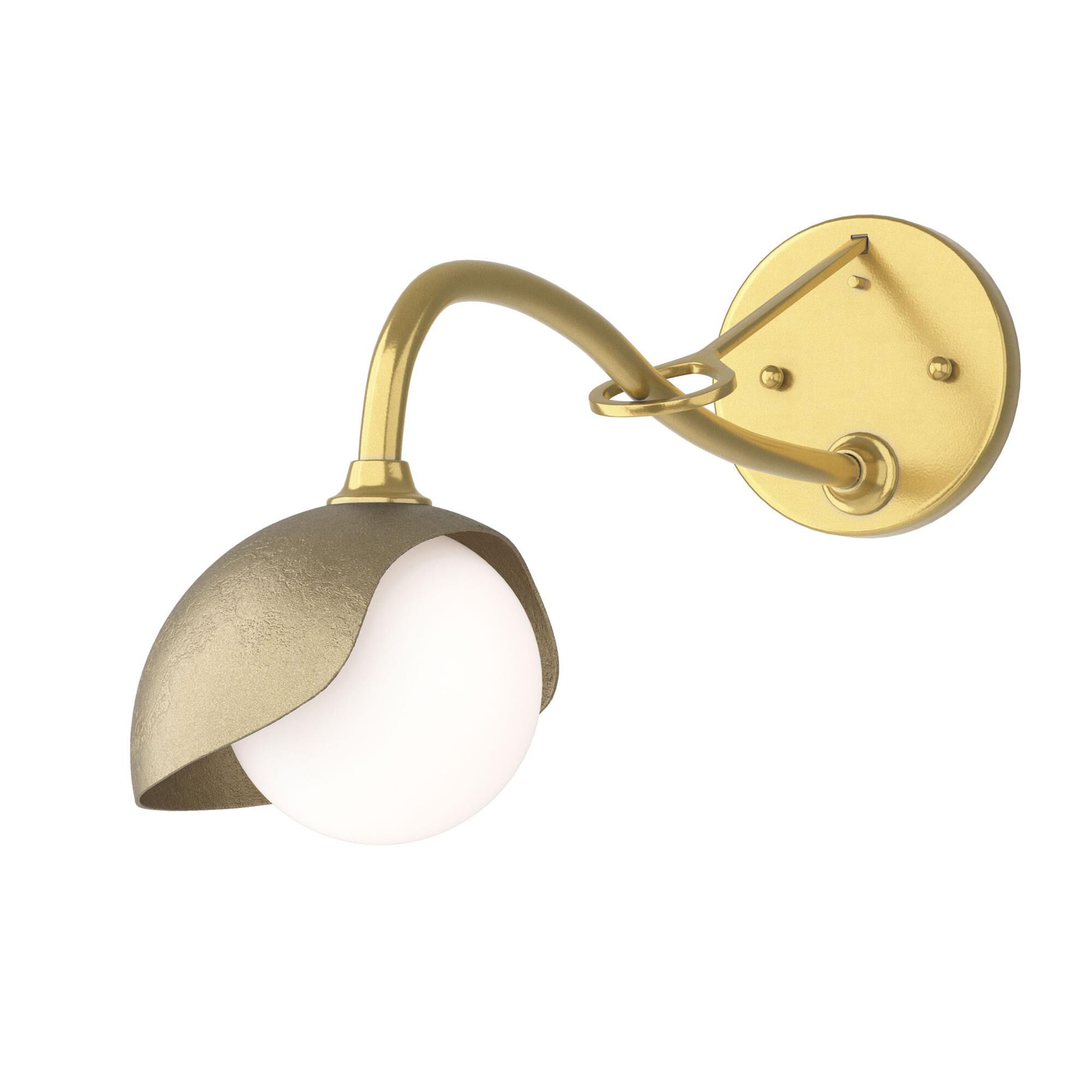 Shown in Modern Brass finish and Opal glass and Soft Gold (84) accent