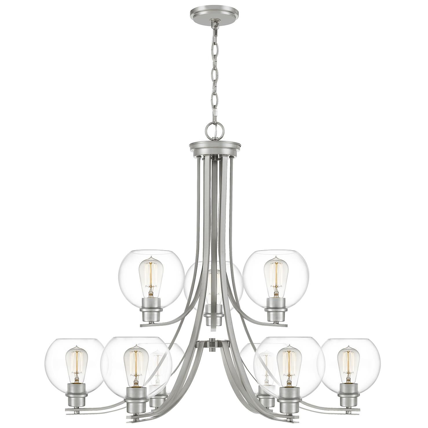 Shown in Brushed Nickel finish and Clear Glass shade