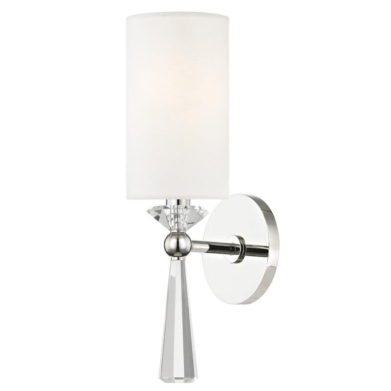 Shown in Polished Nickel finish and Off White Linen shade