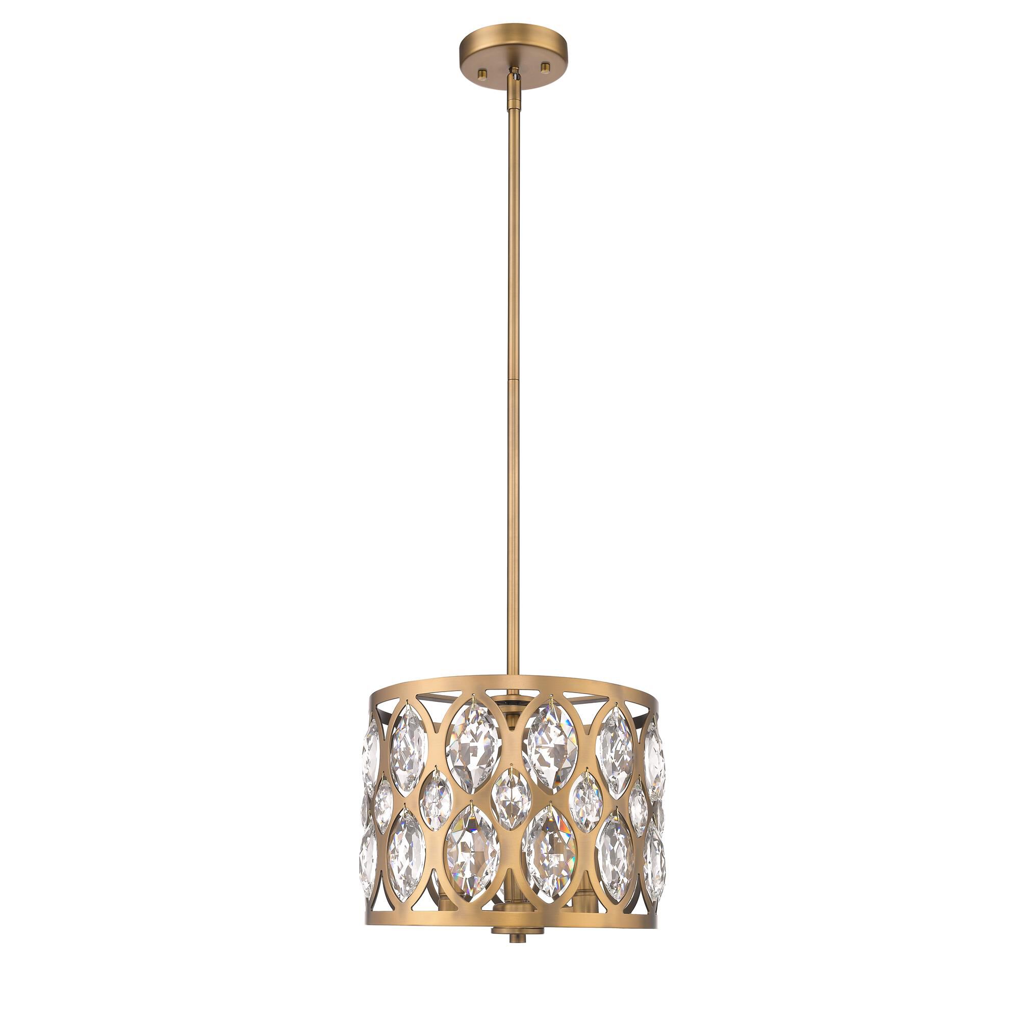 Shown in Heirloom Brass finish and Crystal glass and Crystal shade
