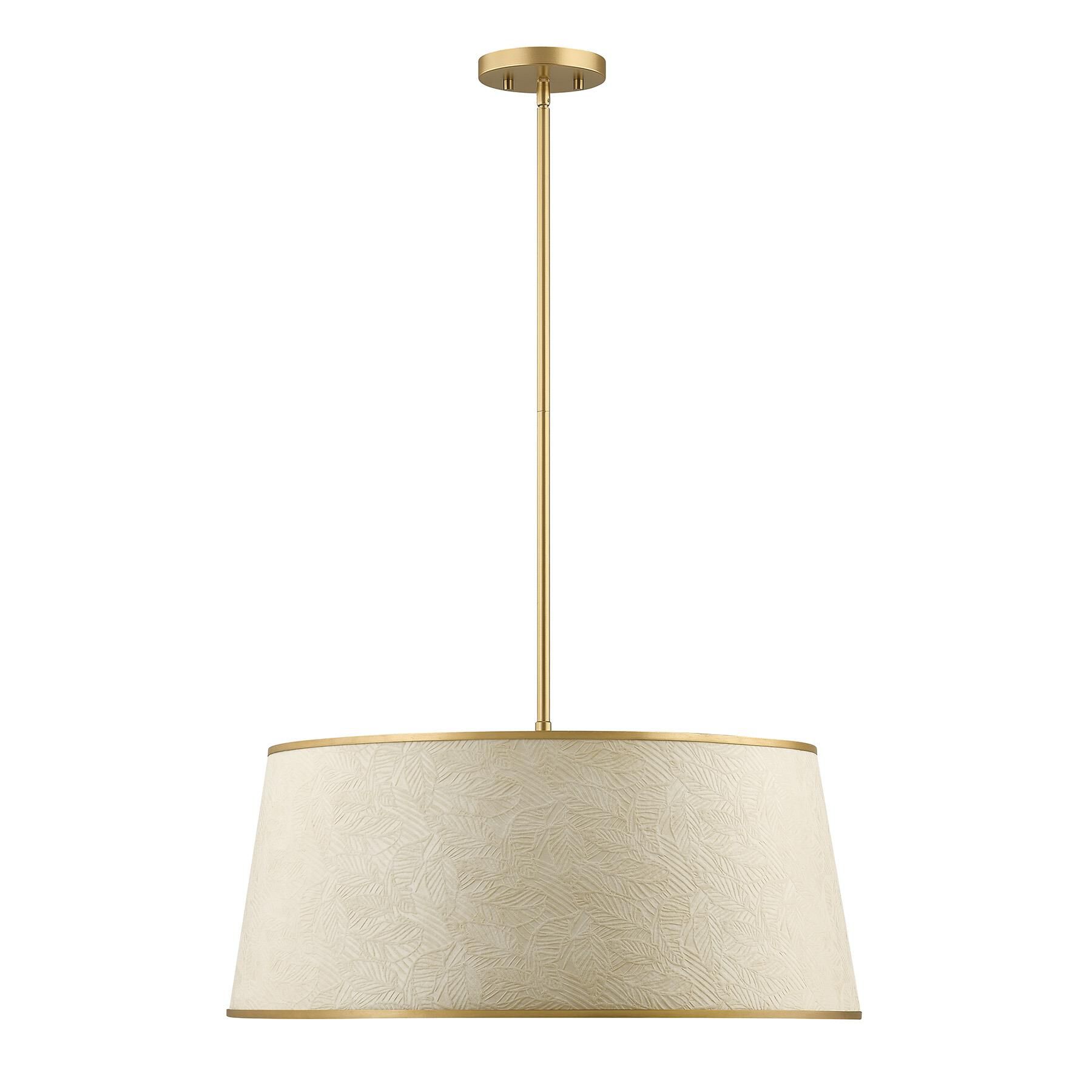 Shown in Spun Gold finish and Textured Beige Paper shade