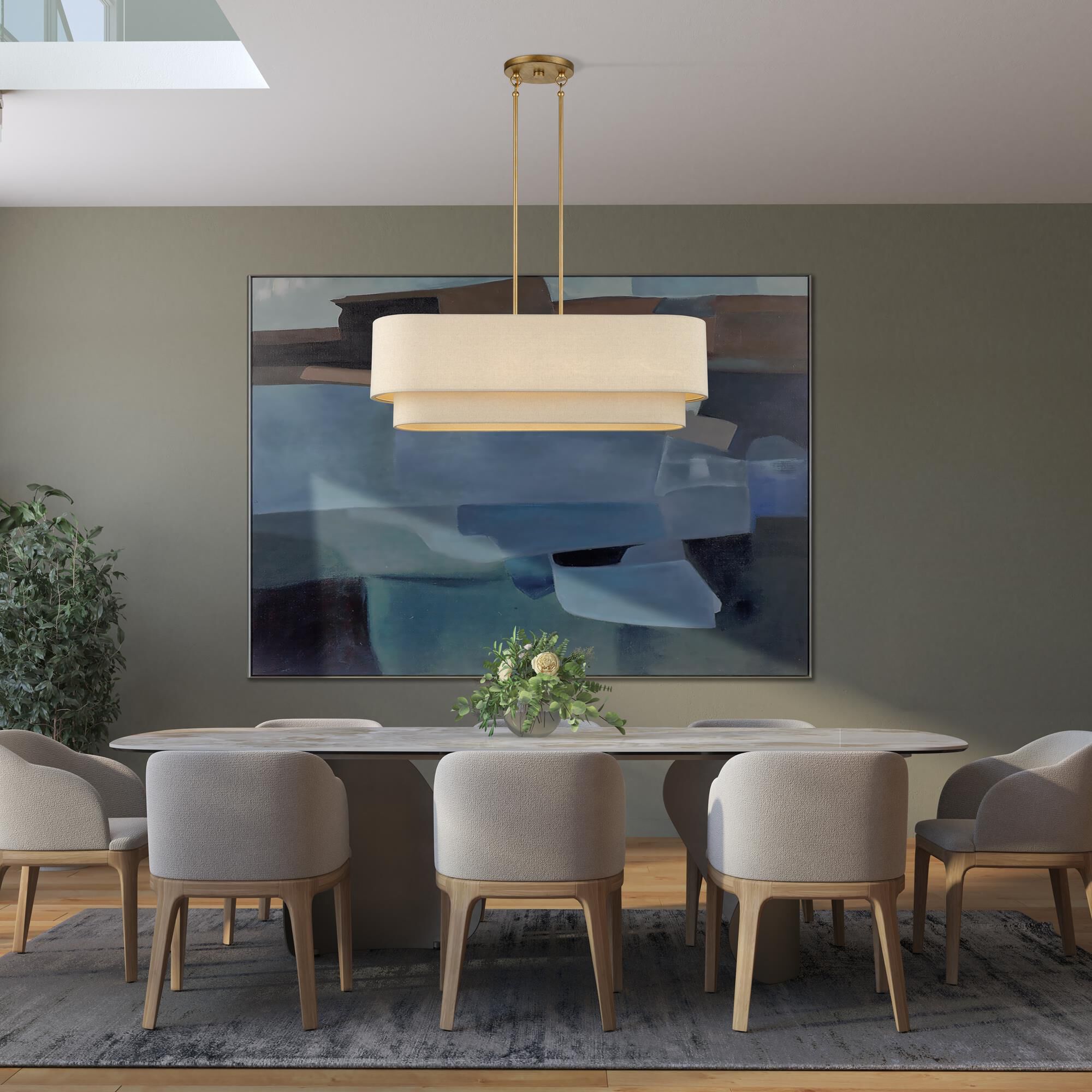 Shown in Antique Gold Leaf finish and Hand Crafted Parchment Color Hardback Fabric shade