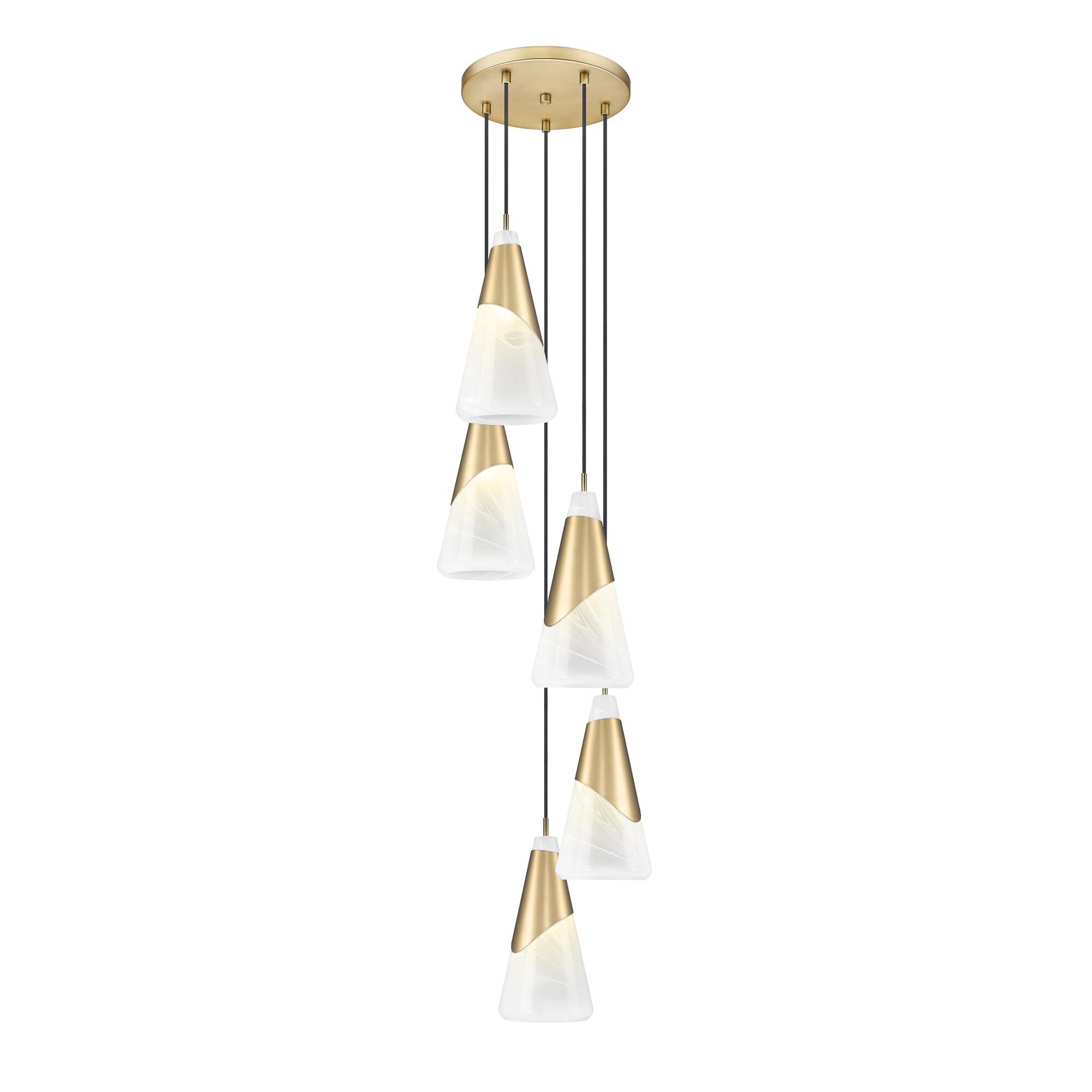 Shown in Modern Gold finish and White Swirl glass and White Swirl shade