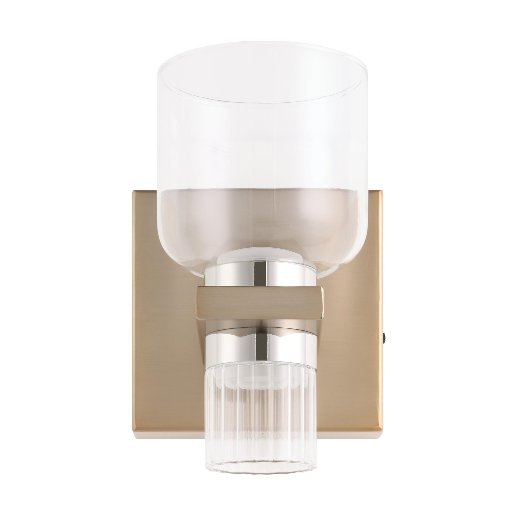 Shown in Champagne Gold finish and Clear, Clear Ribbed glass