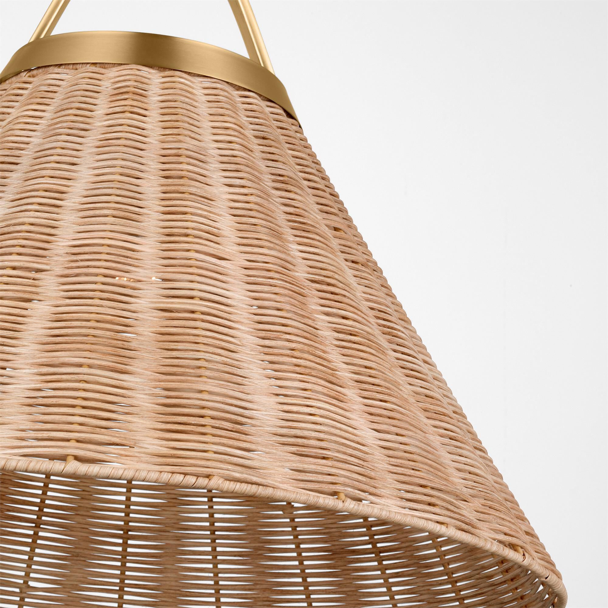 Shown in Burnished Brass finish and Blonde Rattan shade