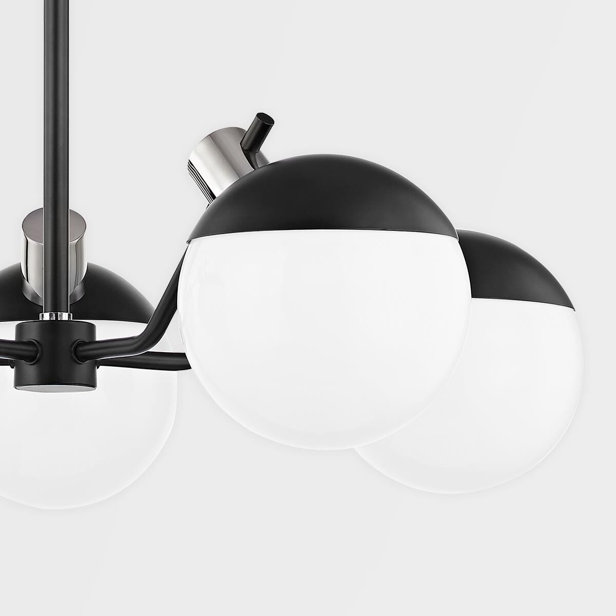 Shown in Polished Nickel finish and White glass