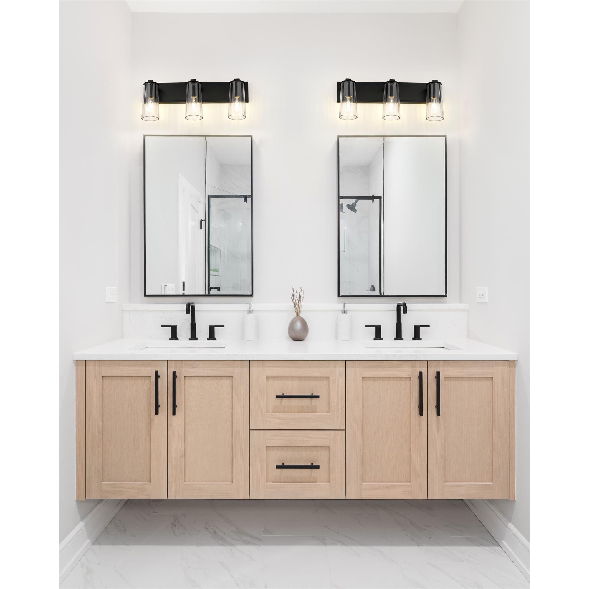 Shown in Matte Black finish and Clear glass and Clear shade