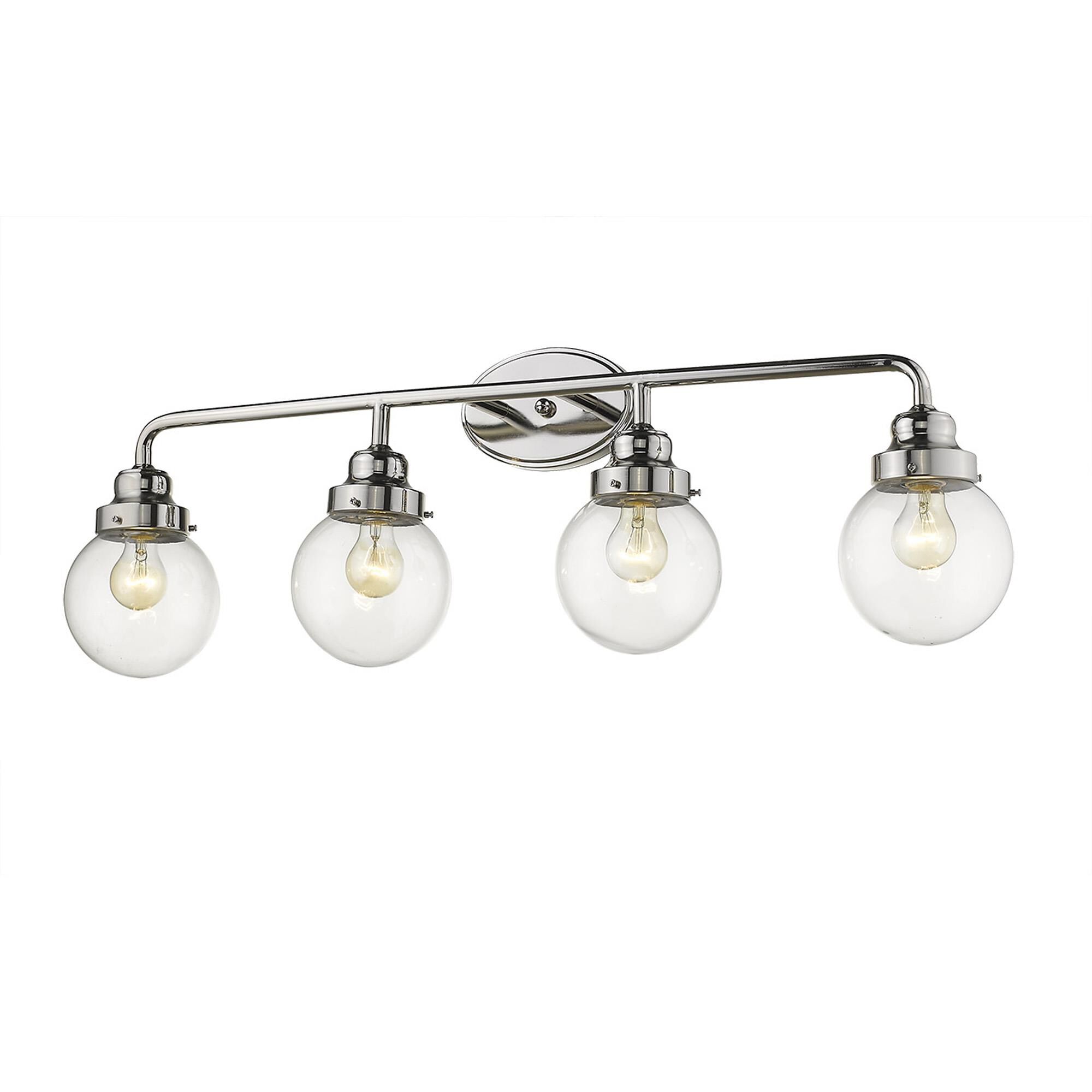 Shown in Polished Nickel finish and Clear glass and Clear, Glass Globes shade