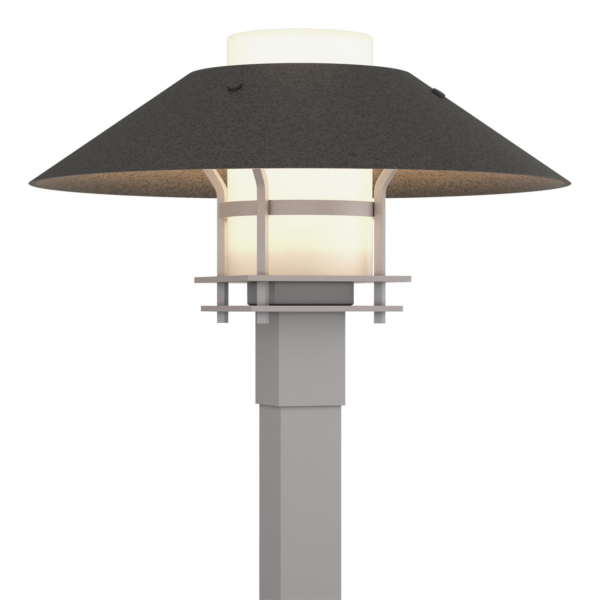 Shown in Coastal Burnished Steel finish and Opal glass and Natural Iron accent