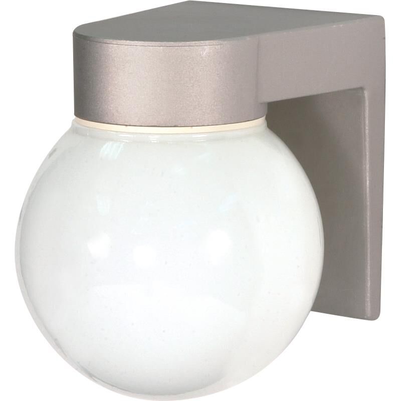 Shown in Satin Aluminum finish and White Globe glass