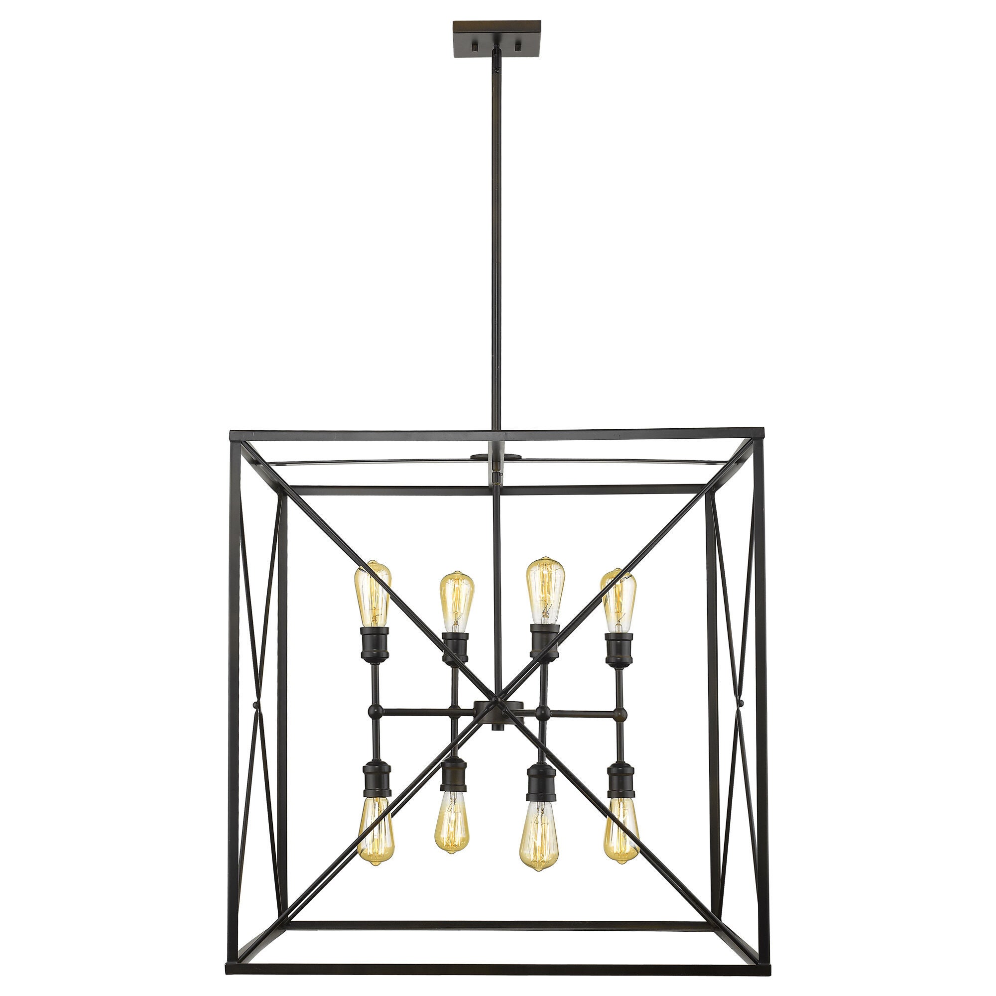 Shown in Oil-Rubbed Bronze finish and Oil-Rubbed Bronze glass and Oil Rubbed Bronze Metal Cage shade