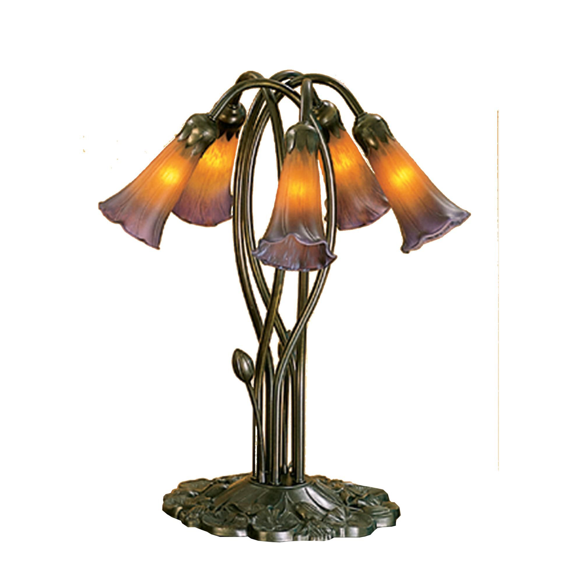 Shown in Antique Finish finish and Mottled Amethyst-Amber glass