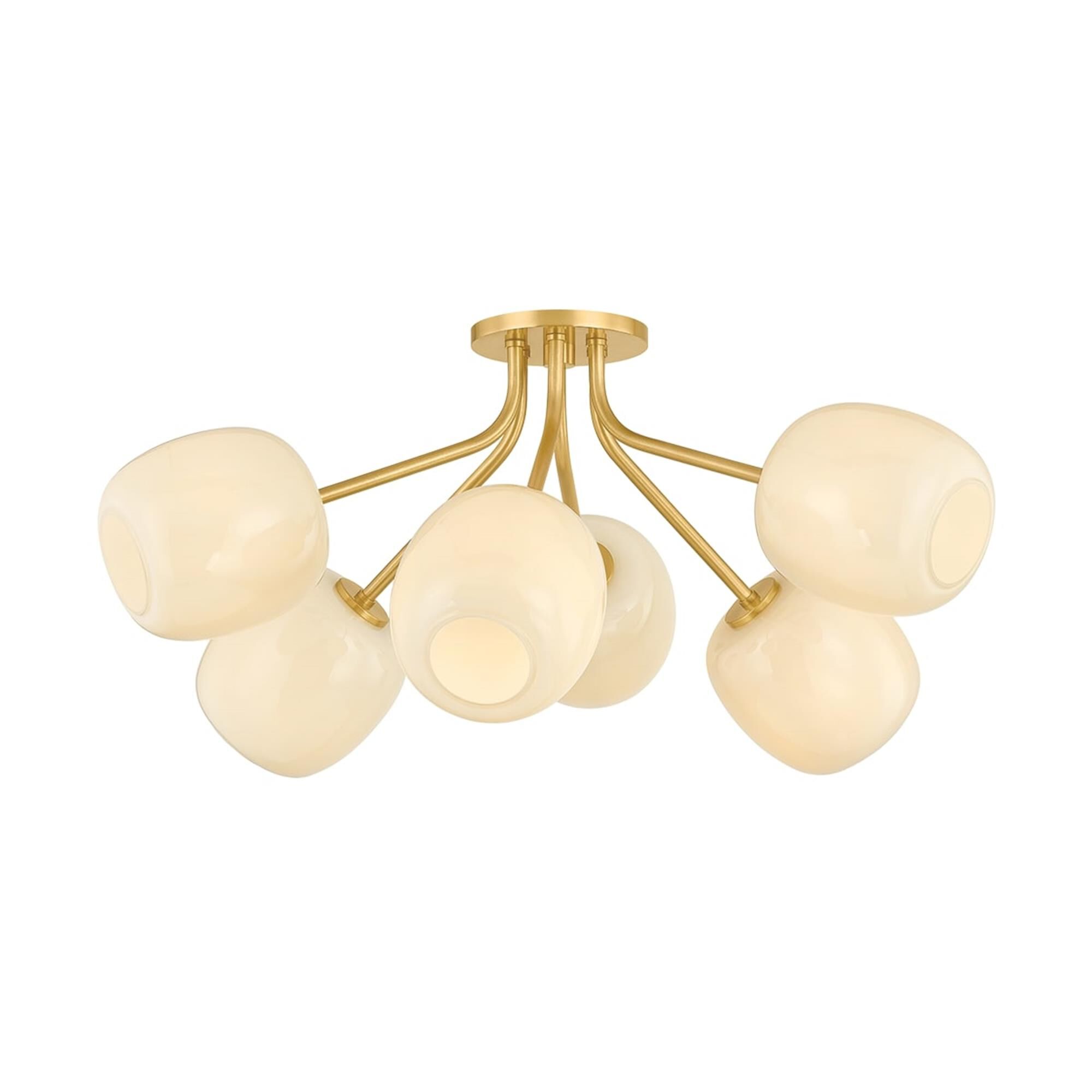 Shown in Aged Brass finish and Cream Opal Glossy glass